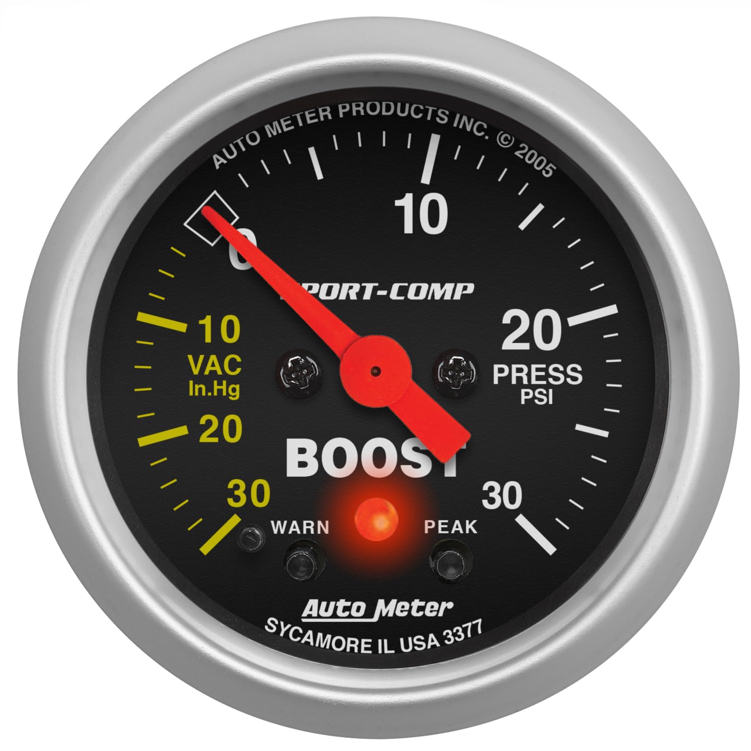 Auto Meter 3377 Sport-Comp Electric Boost/Vacuum Gauge - 2-1/16