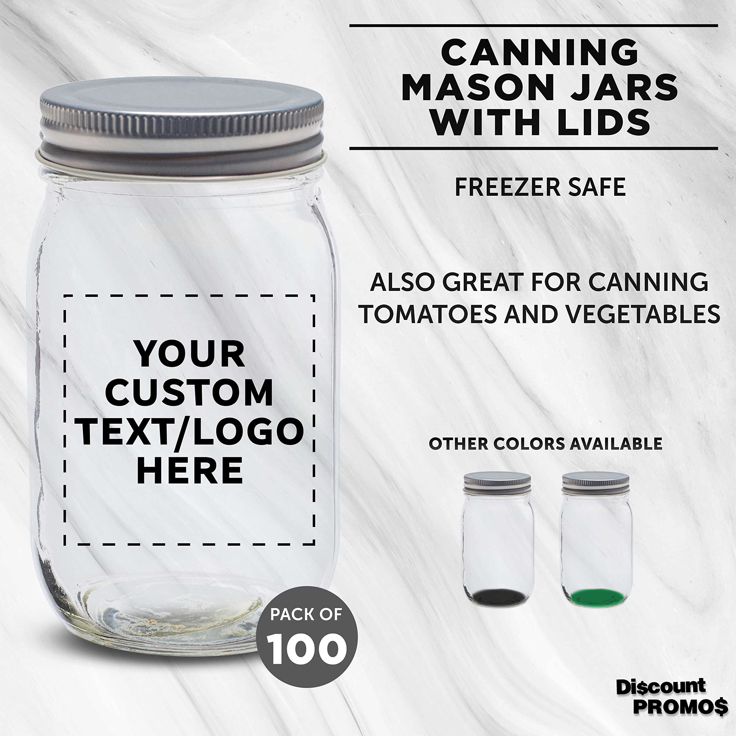 100-Pack 16oz Custom Mason Jars with Lids - Bulk Glass Jars for Overnight Oats, Candies, Pickles, Spices & Beverages - Personalized Storage Containers for Kitchen, Pantry & Gift Packaging