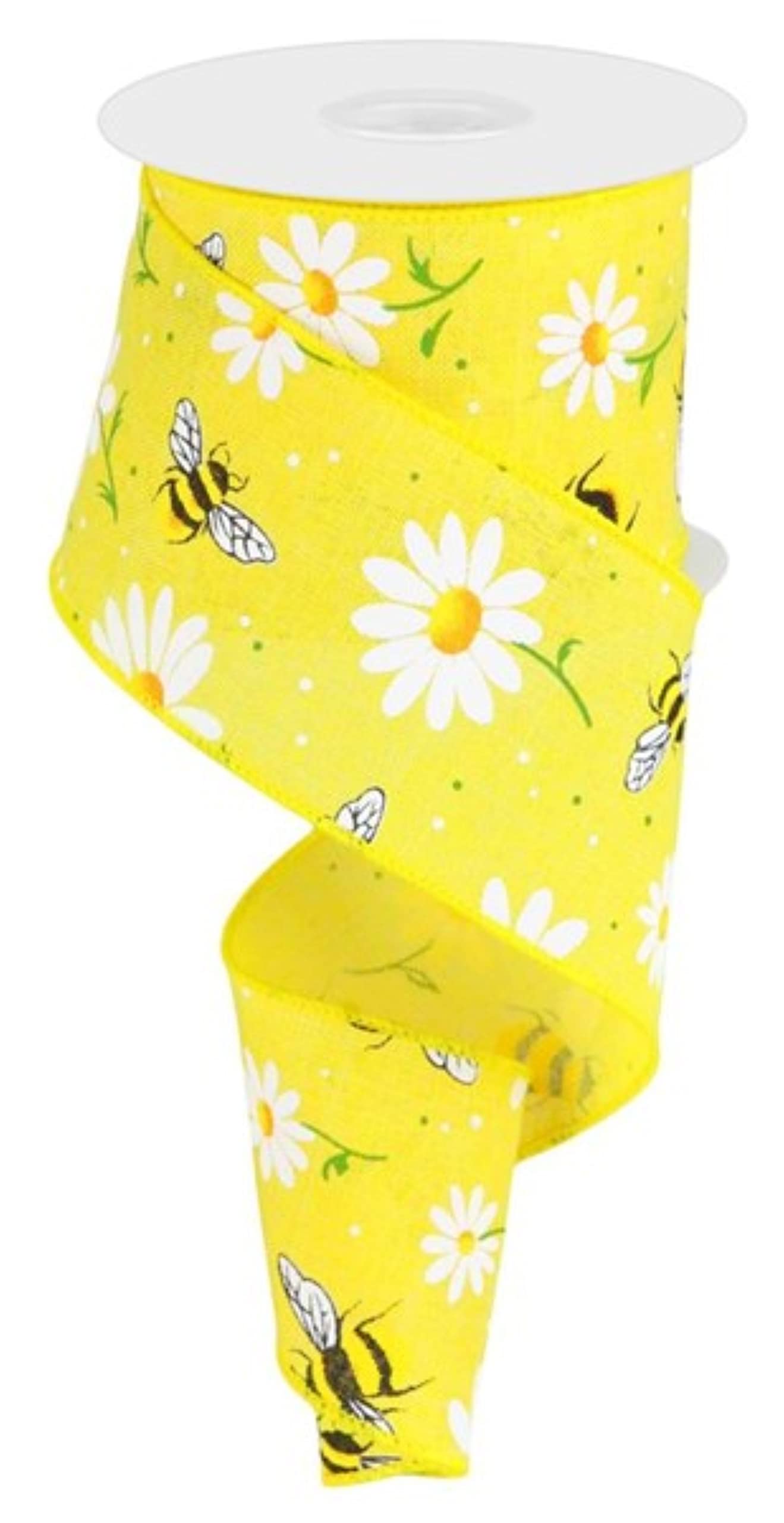 Craig Bachman 2.5 Inch Bumble Bee Daisy Wired Edge Ribbon - Yellow Floral Craft Ribbon (10 Yards) for Gift Wrapping, DIY Wedding Decorations, Hair Bows & Scrapbooking