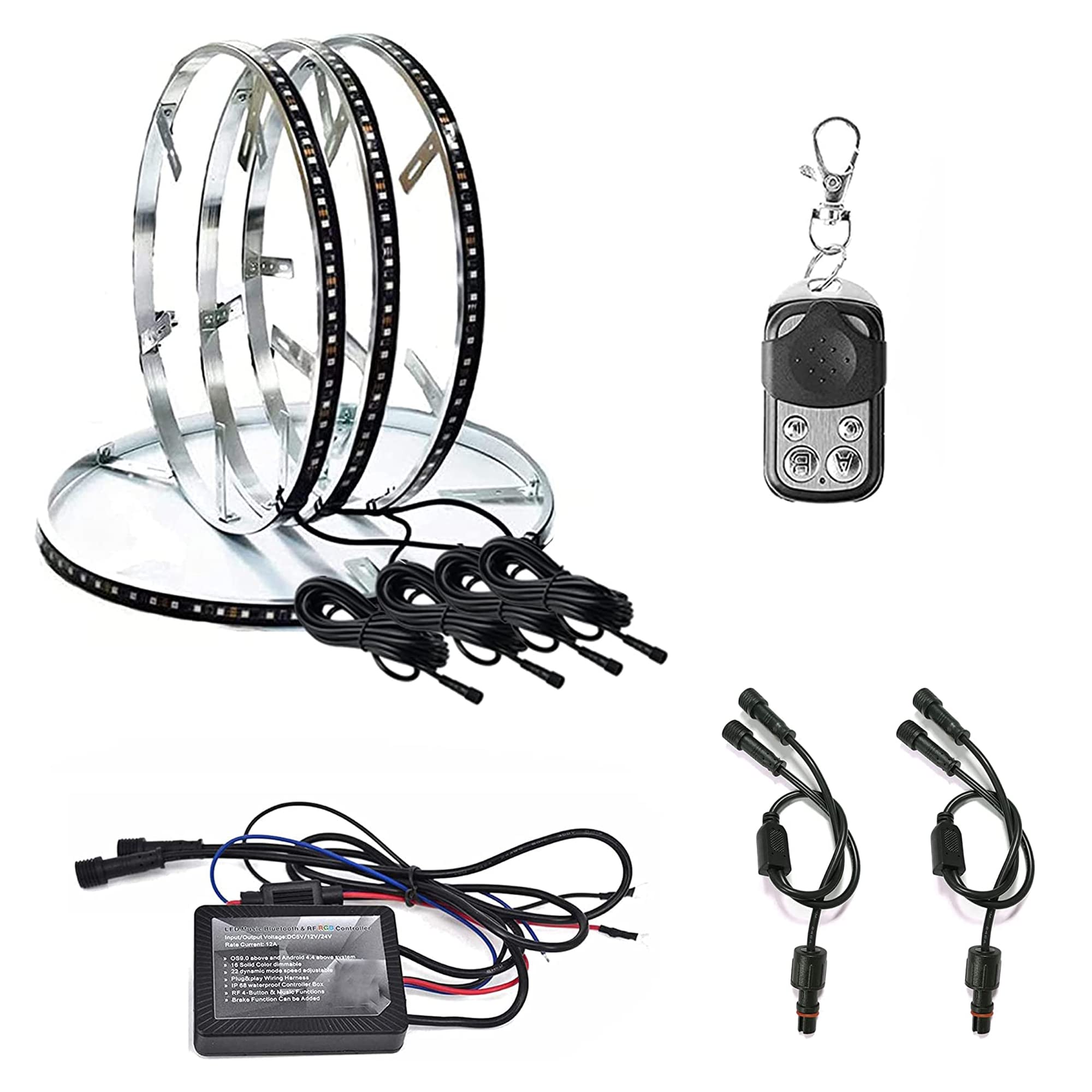 4Pcs 15.5in RGBW Wheel Ring Lights with Braking Function - IP68 Waterproof RGB + White LED Wheel Well Lights, Rim Lights, Tire Lights - APP & RF Remote Control for Truck, Car, SUV, Pickup - Perfect for Off-Roading, Car Shows & Night Driving