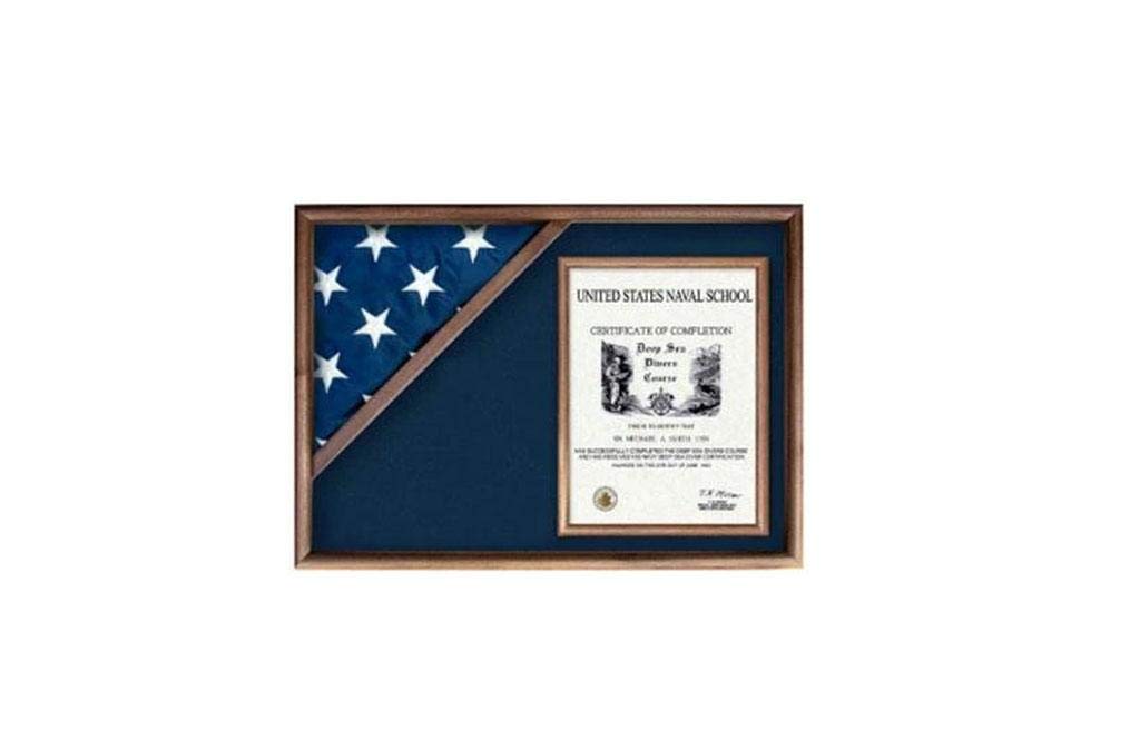 Premium American Flag Display Case - Wooden Flag and Certificate Shadow Box for Wall Mounting | Perfect for Military, Home Decor, Office & Patriotic Displays