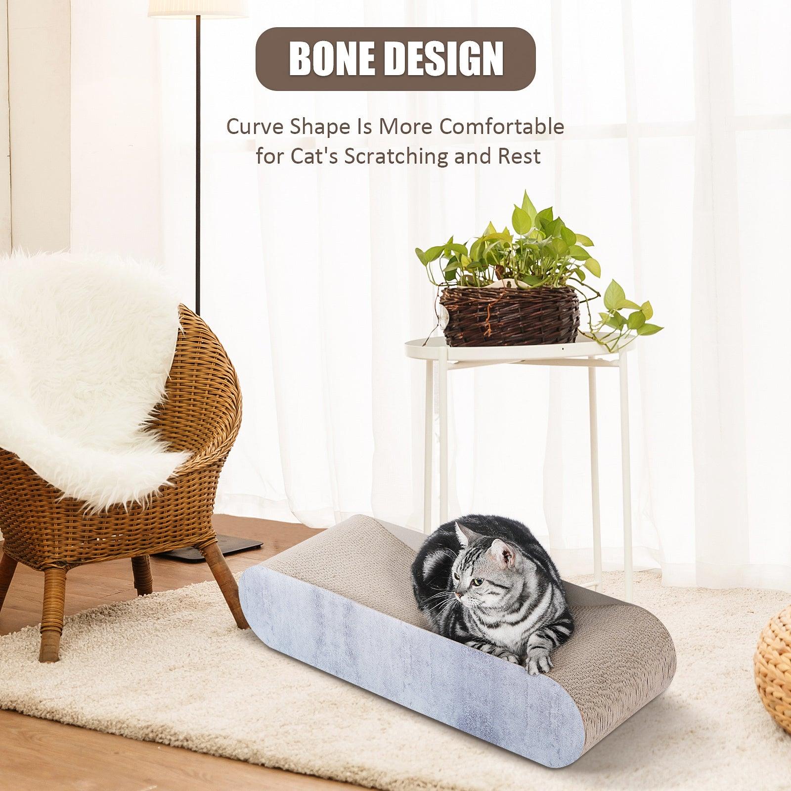Premium Cat Scratcher Lounge Bed - Durable Bone-Shaped Cardboard Scratching Pad for Cats | Recyclable & Reversible Furniture Protector | Grey Pet Accessory for Home, Office & Playtime