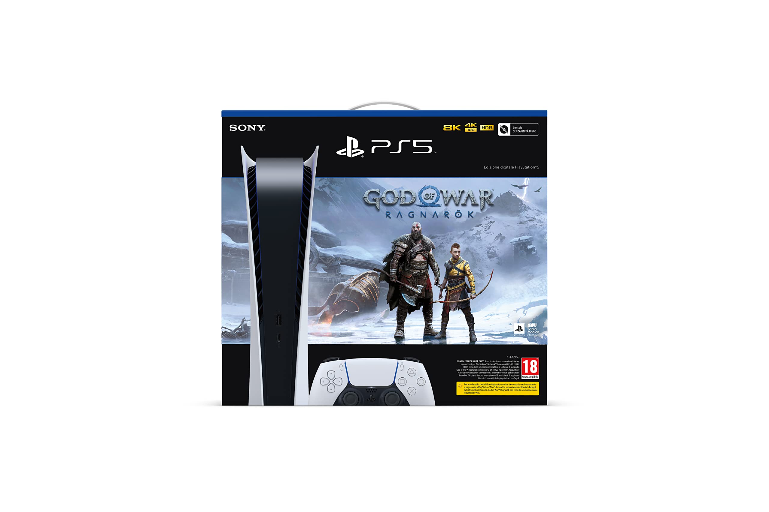 PlayStation 5 Digital Edition Console Bundle with God of War Ragnarök - Next-Gen Gaming System for 4K Ultra HD, 120fps & 3D Audio | Perfect for Home Entertainment, Gaming Parties & Immersive Solo Adventures
