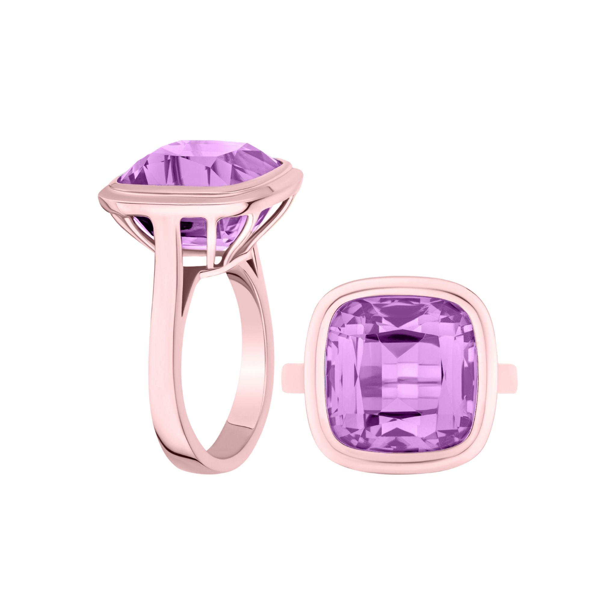 Goshwara Amethyst Bezel Set 18K Rose Gold Ring for Women - Elegant Purple Gemstone Jewelry for Engagement, Wedding & Special Occasions