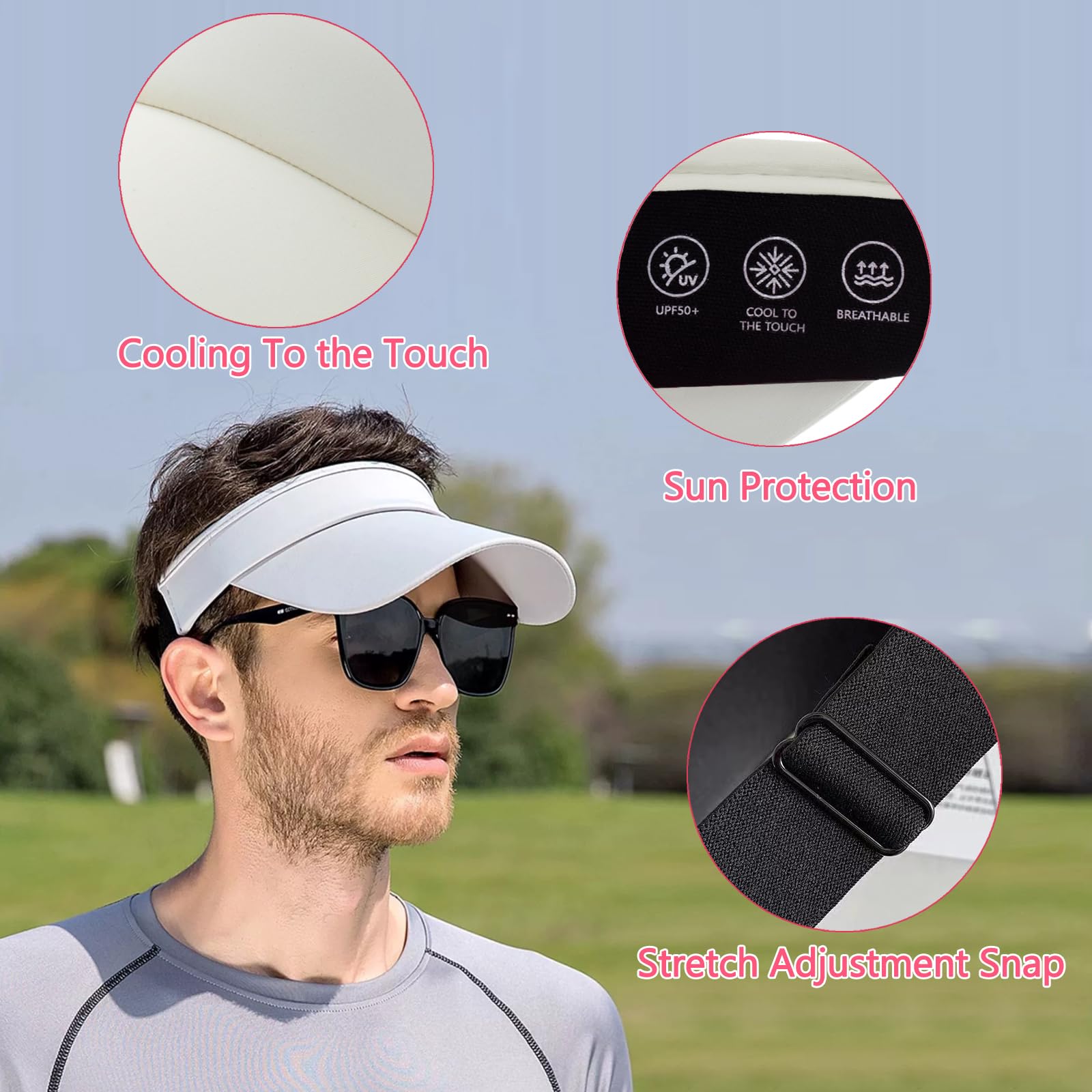 UPF 50+ Sun Protection Visor Hats for Women & Men - Adjustable Wide Brim Sports Cap for Golf, Running, Hiking & Outdoor Activities