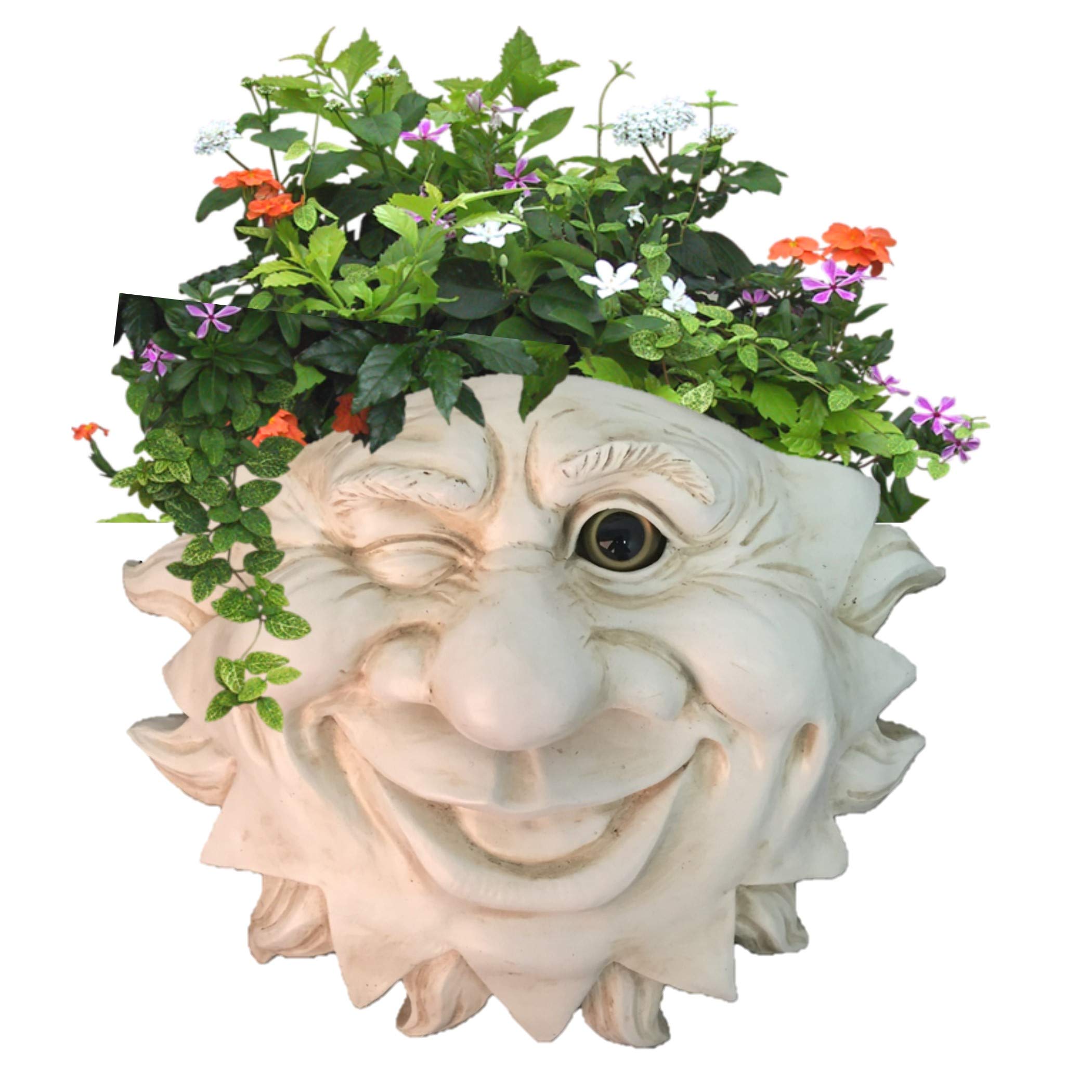 Antique White Mr. Sunshine Face Tree & Patio Wall Statue Planter - Outdoor Garden Decor for Patio, Yard, and Wall Decoration