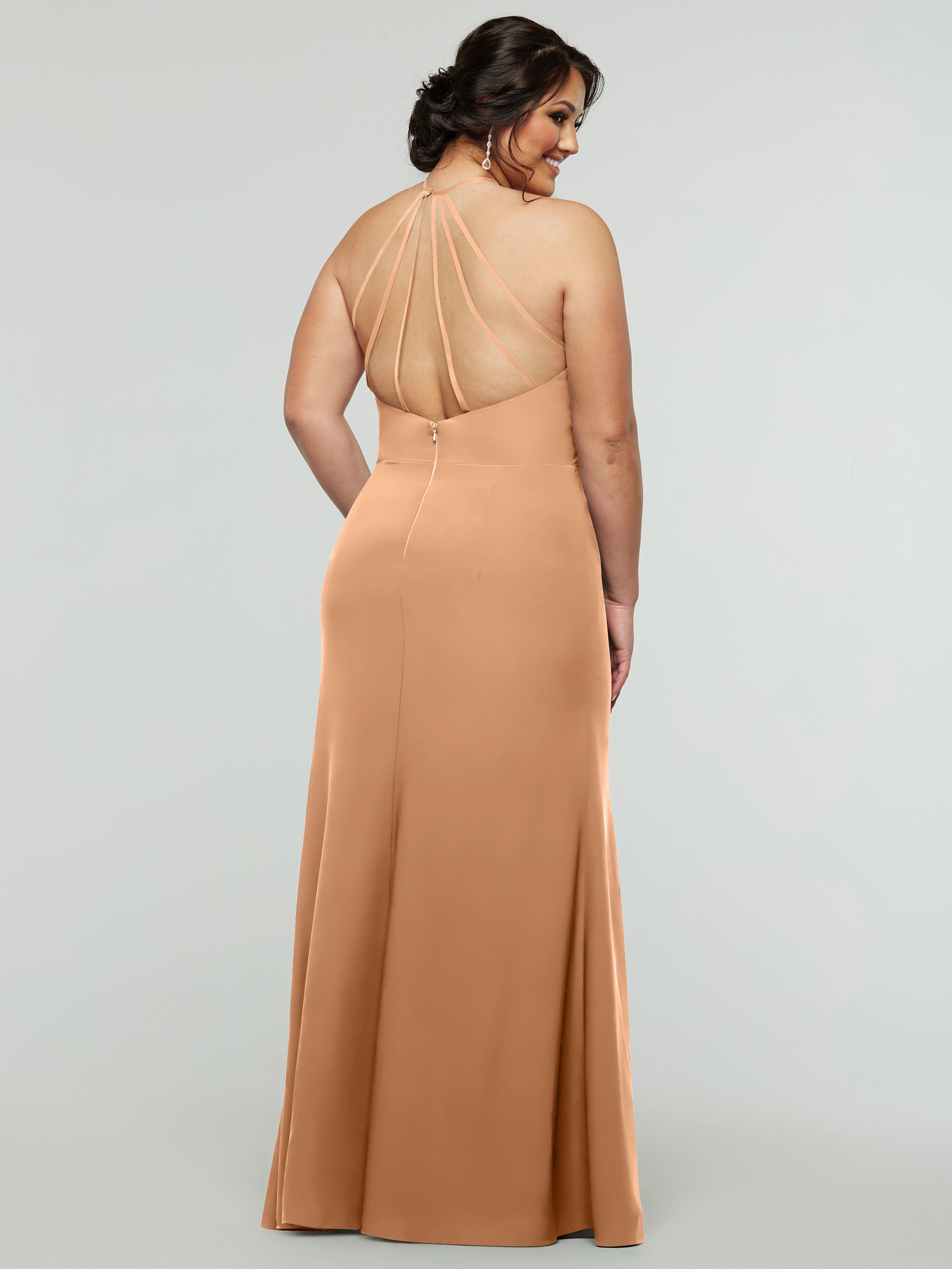 Elegant 83031 Fit and Flare Stretch Chiffon Bridesmaid Dress with Halter Neck & Thigh Slit - Perfect for Weddings, Prom, and Formal Events
