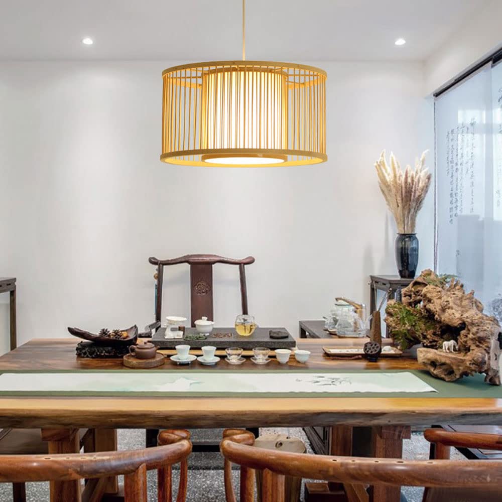 Minimalist Rattan Pendant Light - Adjustable Natural Bamboo Hanging Lamp with E27 Socket for Dining Room, Living Room, Restaurant & Cafe Decor