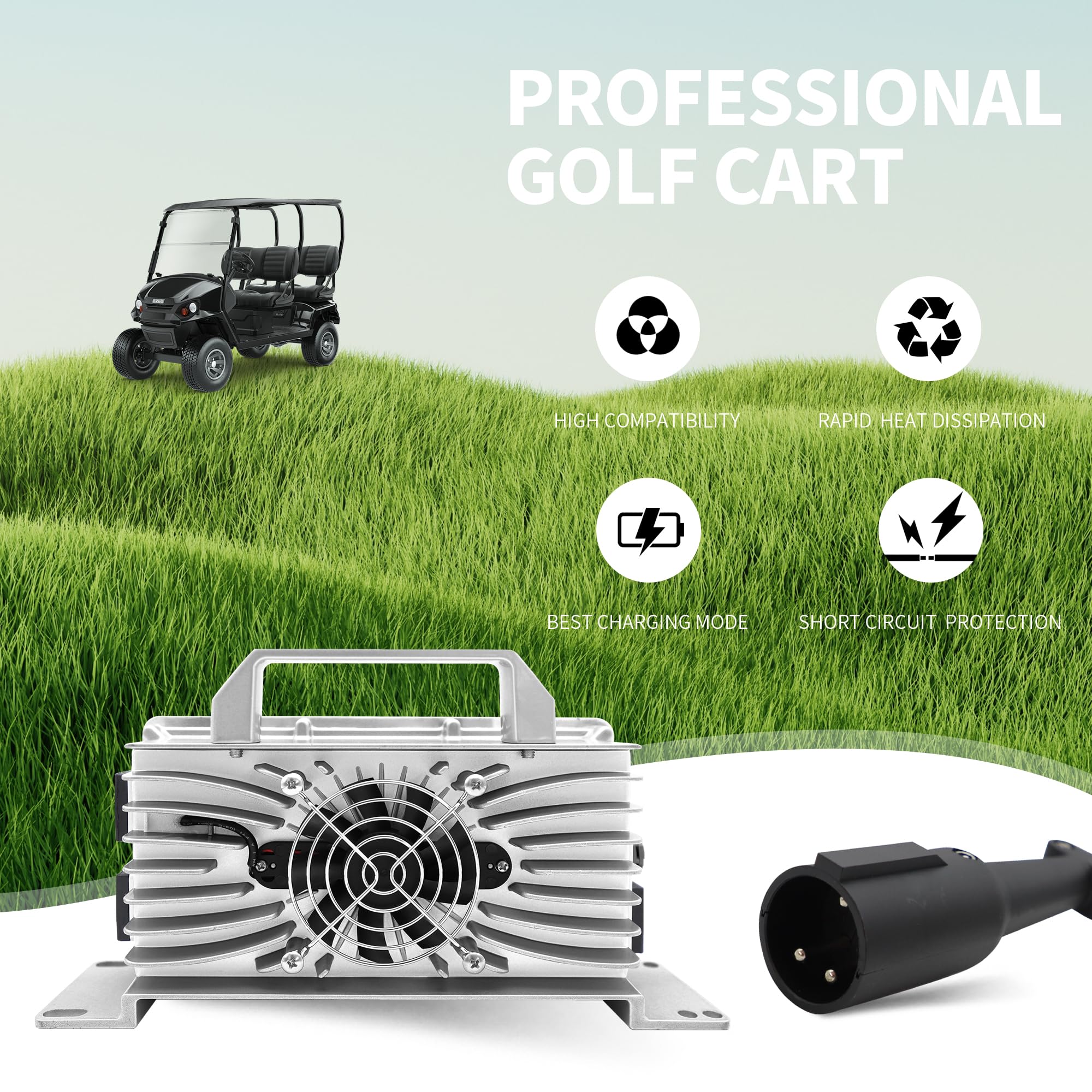 48V 15A Golf Cart Battery Charger - Smart Trickle Charger for Lead Acid AGM/Gel Batteries - Fast 3-6 Hour Full Charge - Perfect for Golf Carts, Electric Scooters & Marine Applications