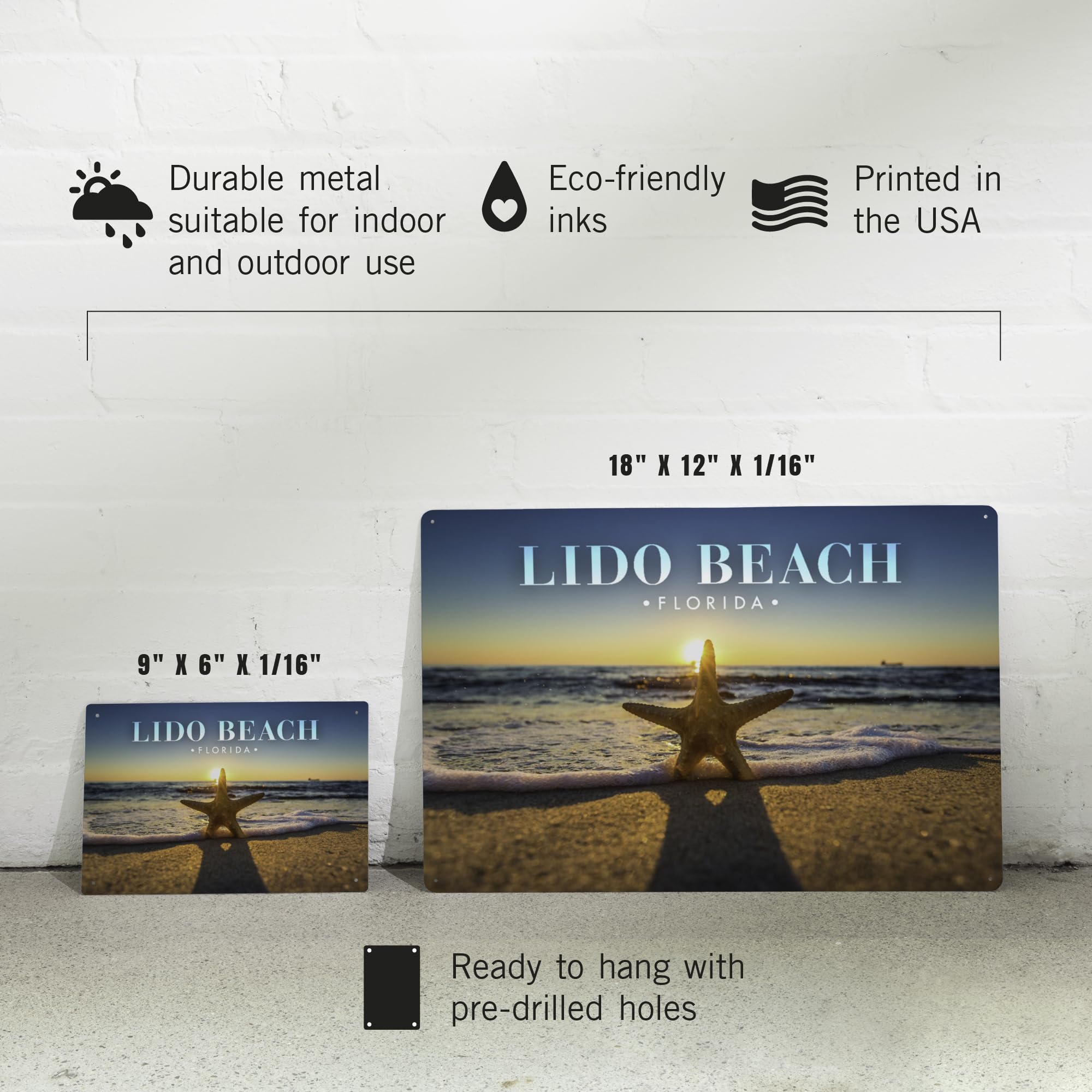 Lantern Press 12x18 Inch Metal Wall Art Sign - Florida Lido Beach Photography with Starfish Decor | Coastal Home & Office Decor, Beach House Gift Idea