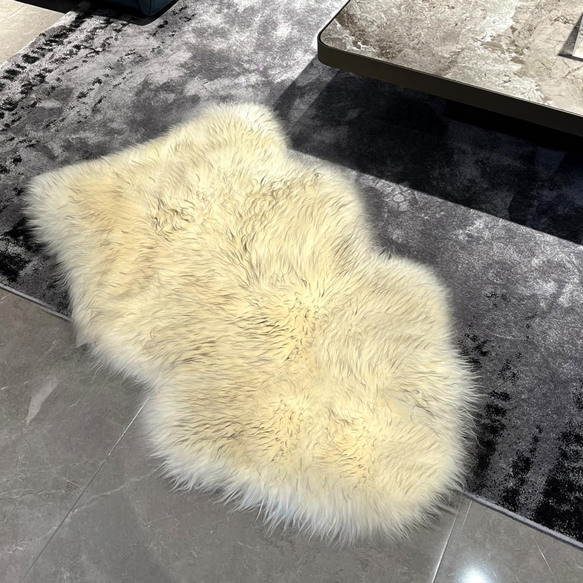 Premium New Zealand Sheepskin Rug - Soft & Fluffy for Bedroom, Living Room, Nursery | Natural Sheepskin Motorcycle Seat Cover | Medical Grade for Bed Sores | White with Gray Tips | Cozy Home Decor & Comfort Solution