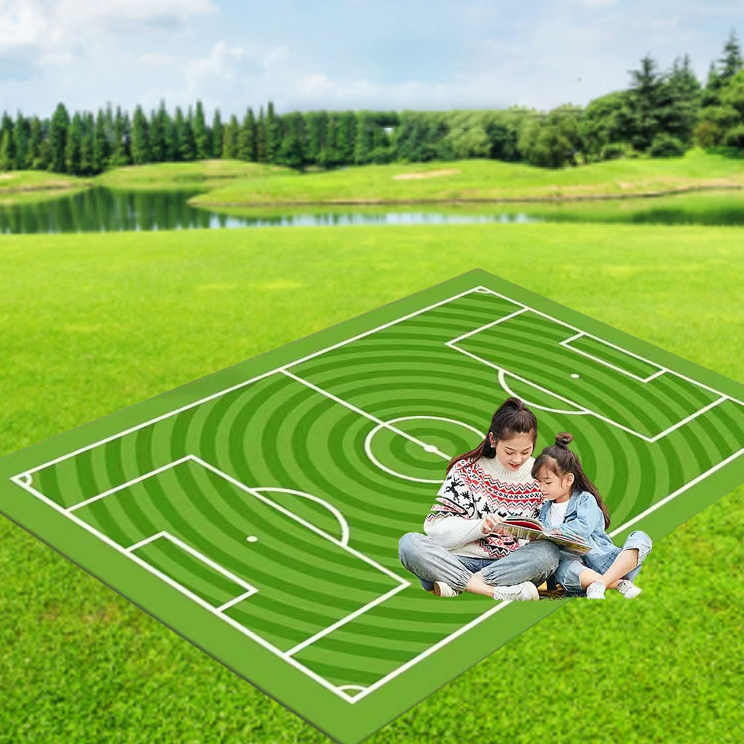 5x8 Kids Soccer Football Field Rug - Non-Slip Playmat for Boys & Girls Bedroom, Sports Room & Living Room - Green Sports Themed Area Carpet for Children's Play Area & Game Room Decor