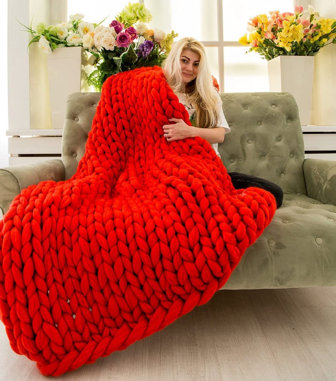 KALEKI Merino Wool Chunky Knit Blanket - Extra Large 79