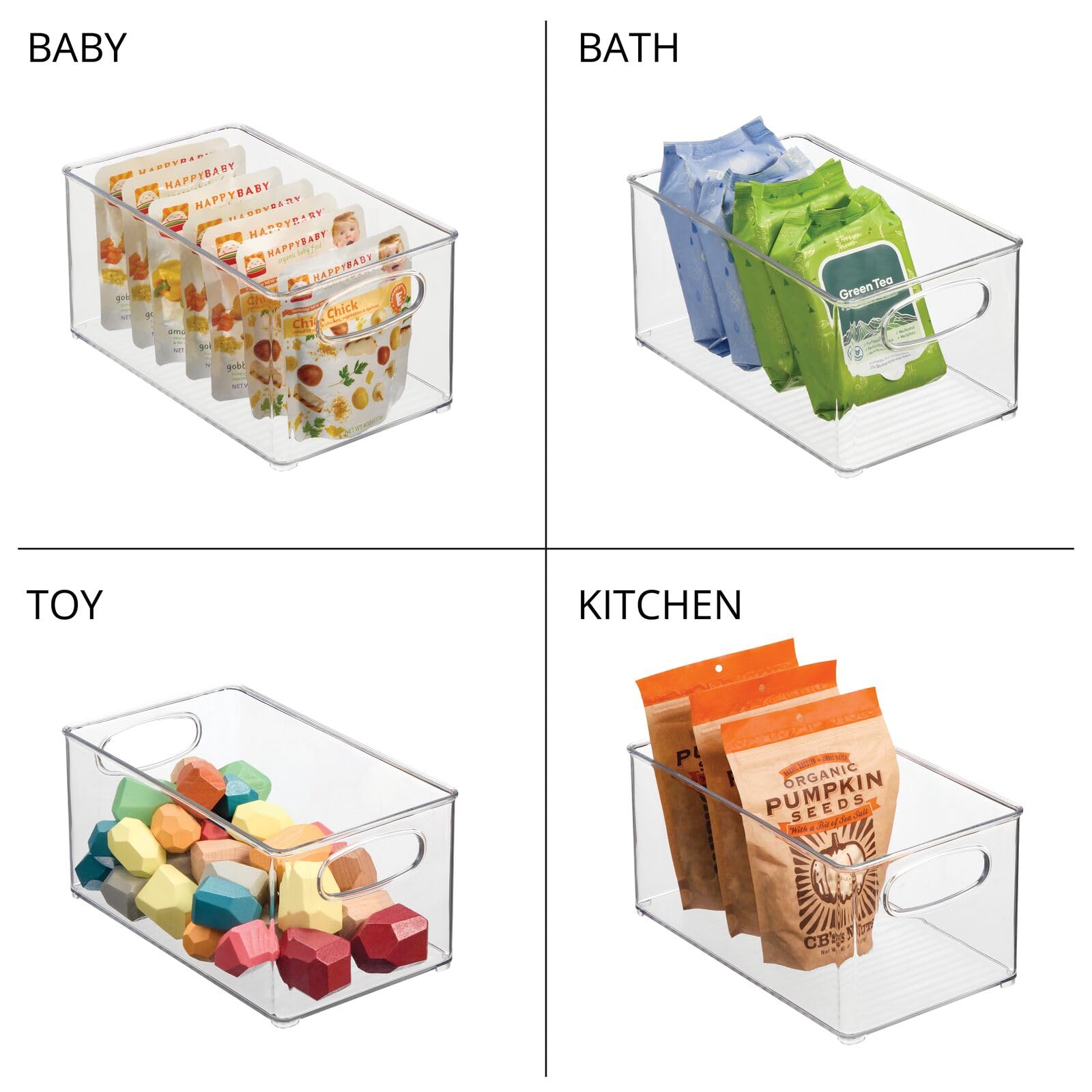 mDesign Plastic Closet Organizer Bins with Handles - 8-Pack Clear Storage Baskets for Bedroom, Bathroom, Cabinet & Entryway - Perfect for Sweaters, Purses & Home Organization - Ligne Collection Storage Solution