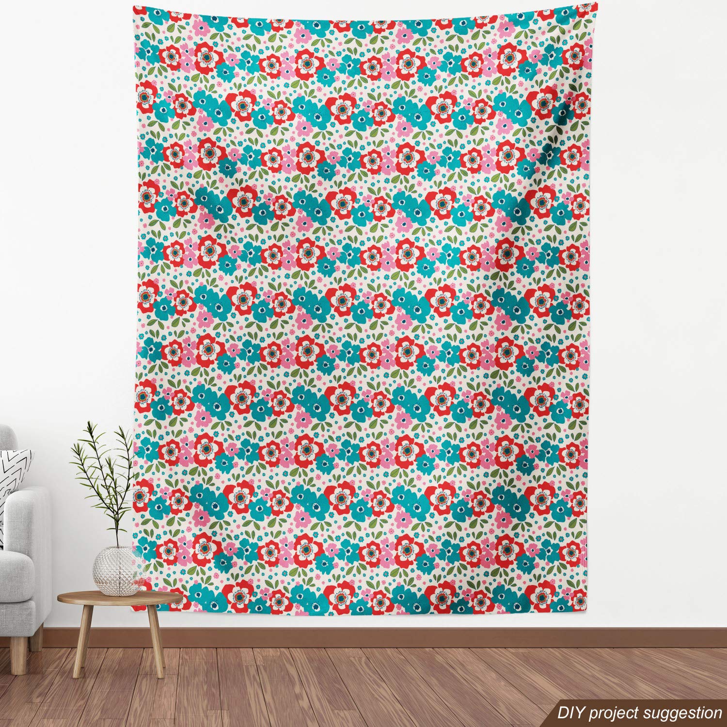 Ambesonne Floral Fabric - Spring Flowers on Eggshell, 3 Yards for Upholstery & Home Decor
