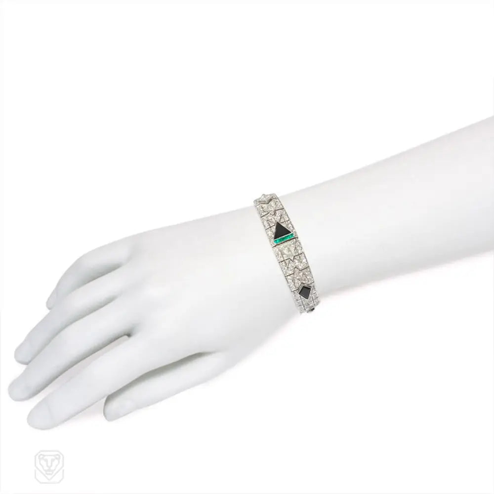 Art Deco Style Onyx, Emerald & Diamond Bracelet for Women – Vintage Luxury Jewelry for Parties, Weddings & Special Occasions