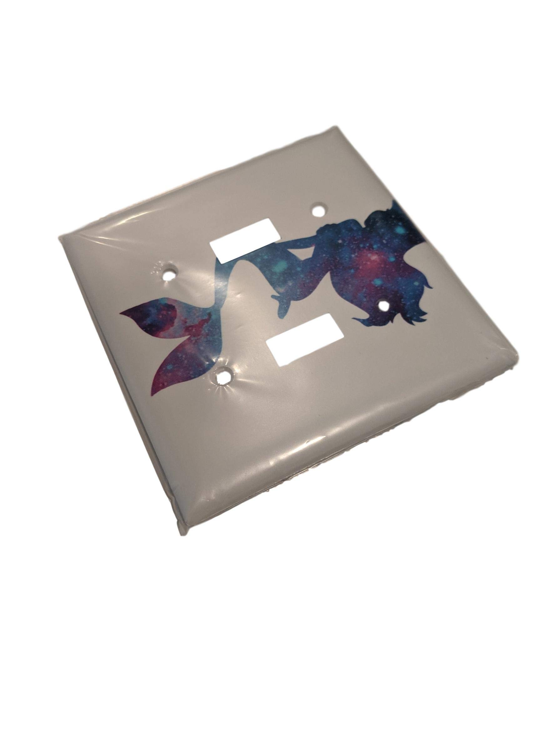 Trendy Galaxy Mermaid Silhouette Double Light Switch Cover - Decorative Plastic Wall Plate with Nebula Design for Bedroom, Living Room, and Kids Room Decor