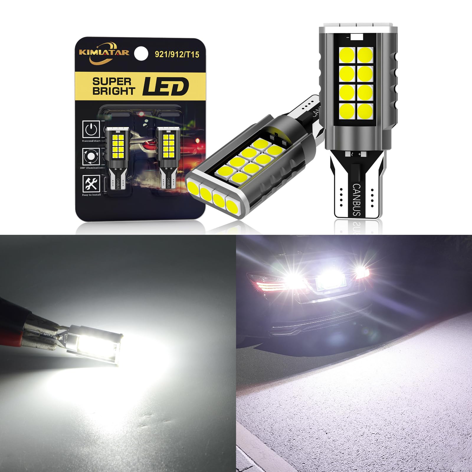 921 LED Bulb Reverse Light - 6000K Xenon White Super Bright T15 W16W Backup Lights - Direct Replacement for 906, 904, 902, 912 (Pack of 2) - Perfect for Trucks, SUVs, and Cars - Enhanced Nighttime Visibility & Safety