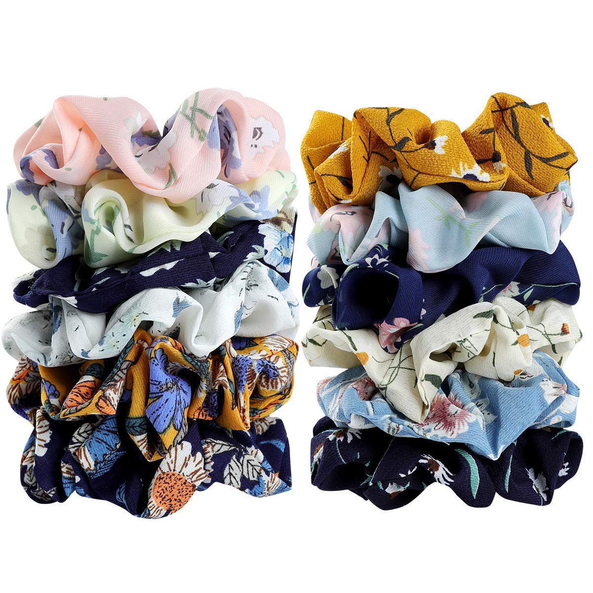 10-Piece Velvet, Chiffon & Cotton Elastic Hair Scrunchies for Women - Soft Multicolor Hair Bands for Workout, Office & Everyday Use