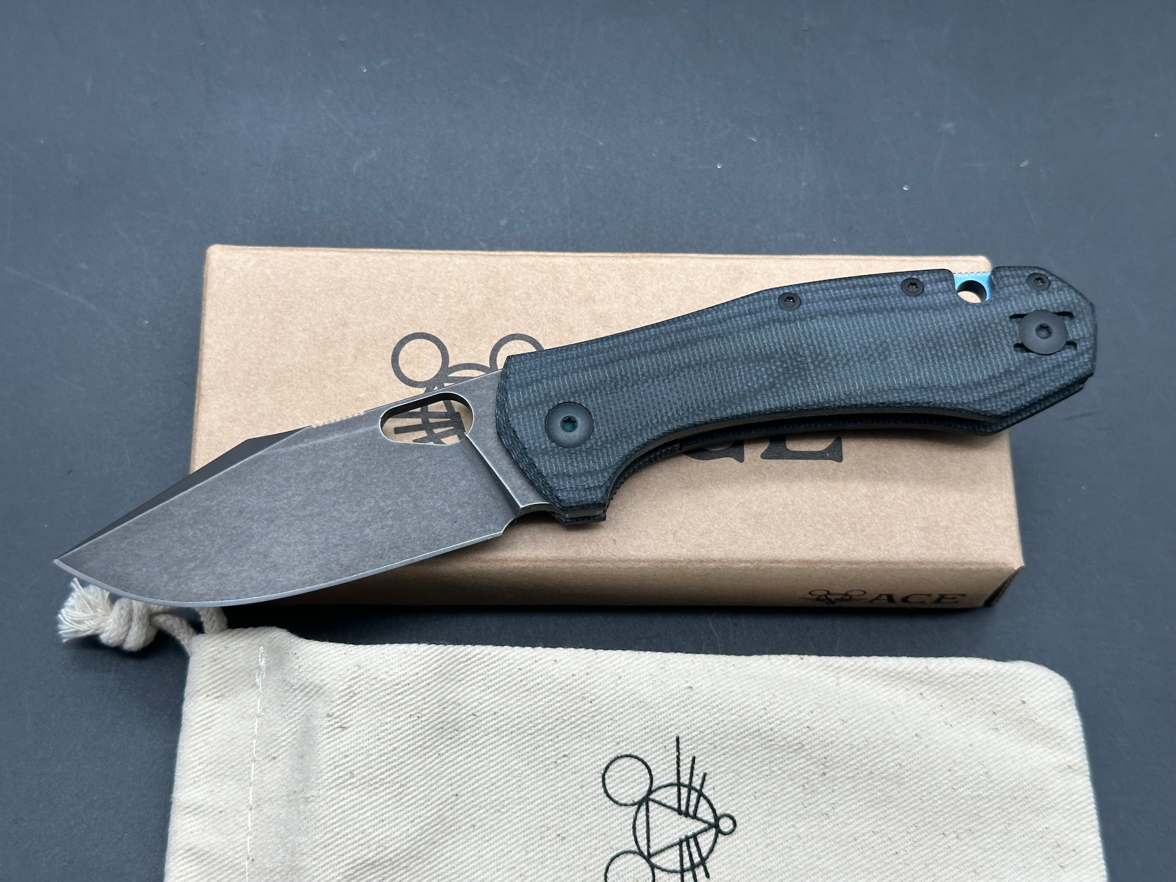 GiantMouse Ace Atelier Blackout #164/300 - Limited Edition Black Stonewashed PVD Vanadis 4E Blade & Black Canvas Micarta Handles - Premium EDC Folding Knife for Outdoor, Camping & Everyday Carry