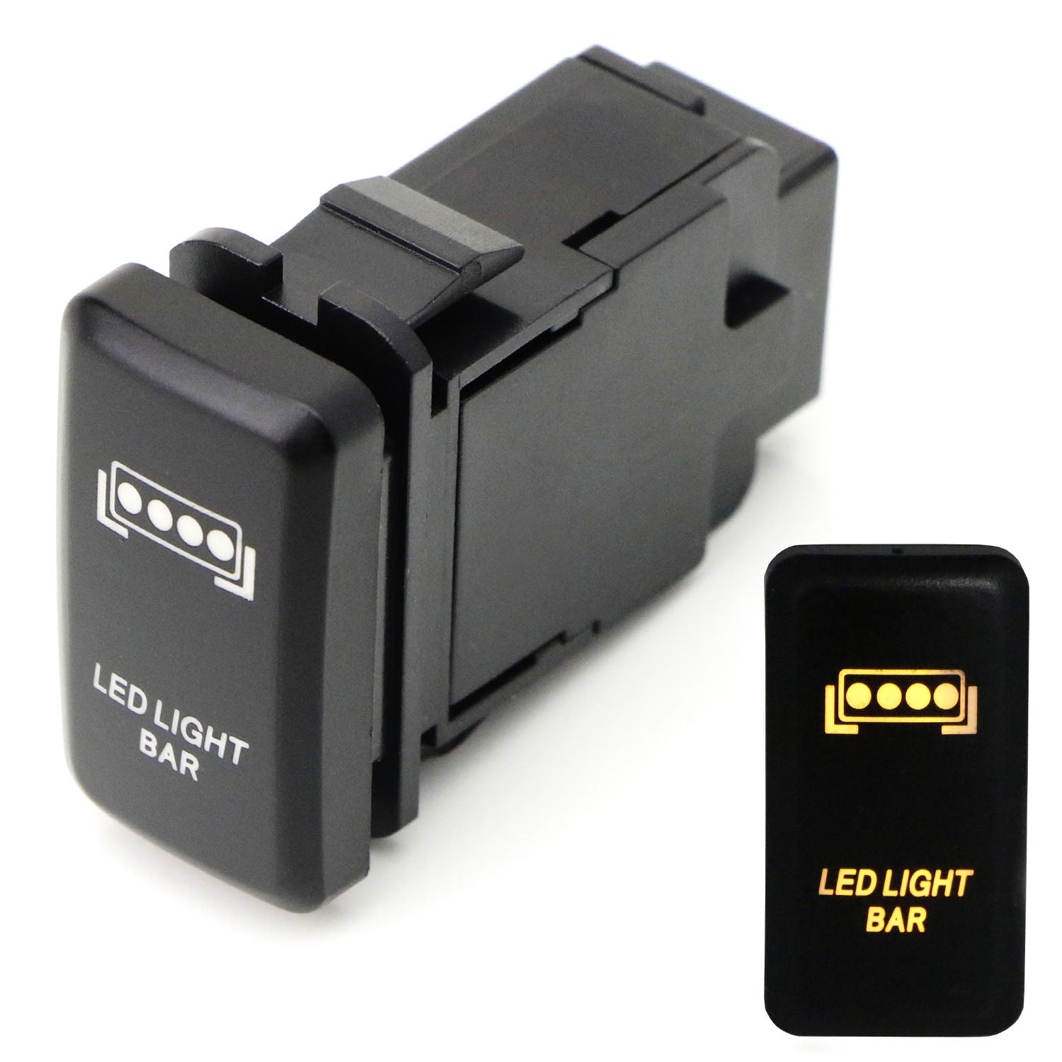 39mm 4 Pole 12V Push Button Switch with LED Light Bar - Waterproof Factory Style Switch for Automotive, Marine & Industrial Equipment (On/Off Indicator Light)