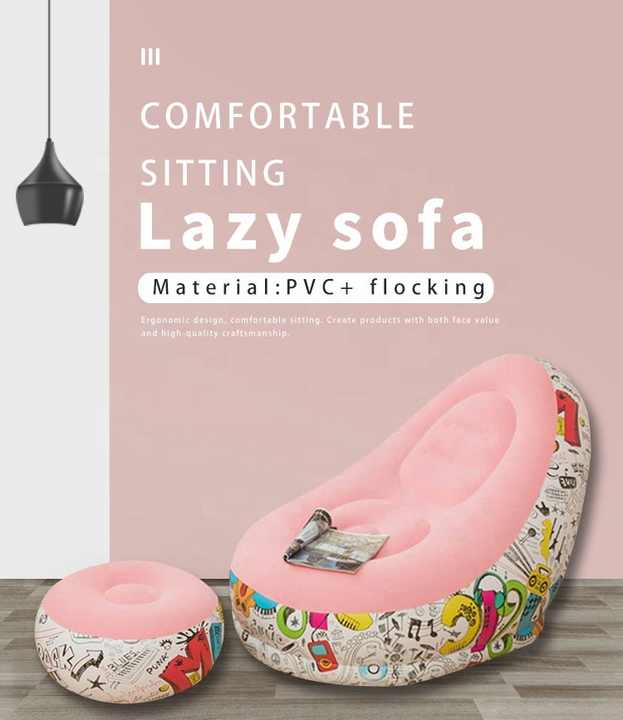 Portable Inflatable Sofa Chair with Ottoman - Waterproof Flocked Pink Graffiti Design for Camping, Beach, Home & Outdoor Use - Comfortable Lounge Chair for Relaxing in Living Room, Backyard or Travel