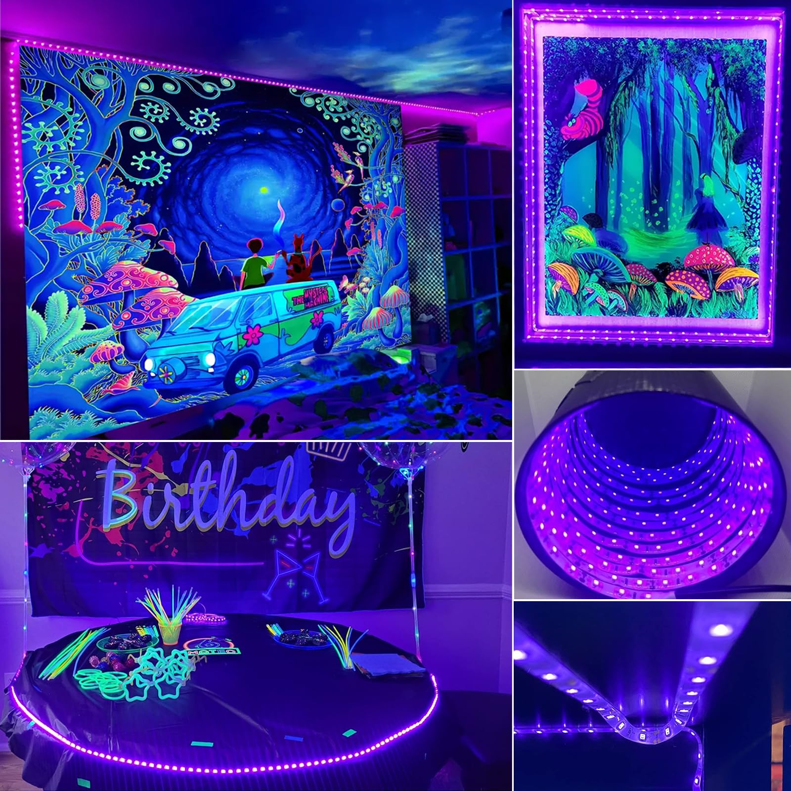 40FT Black Light Strip - 720 LEDs Flexible Adhesive UV Blacklight for Halloween, Neon Party, Birthday Decor - Perfect for Displaying Uranium Glass, Posters, Curing Resin & Home Decoration