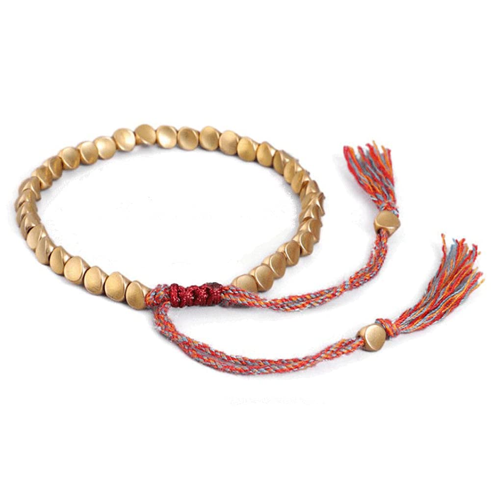 Handmade Tibetan Copper Bead Bracelet - Buddhist Braided Cotton Lucky Rope for Women & Men | Spiritual Jewelry for Meditation, Yoga & Daily Wear