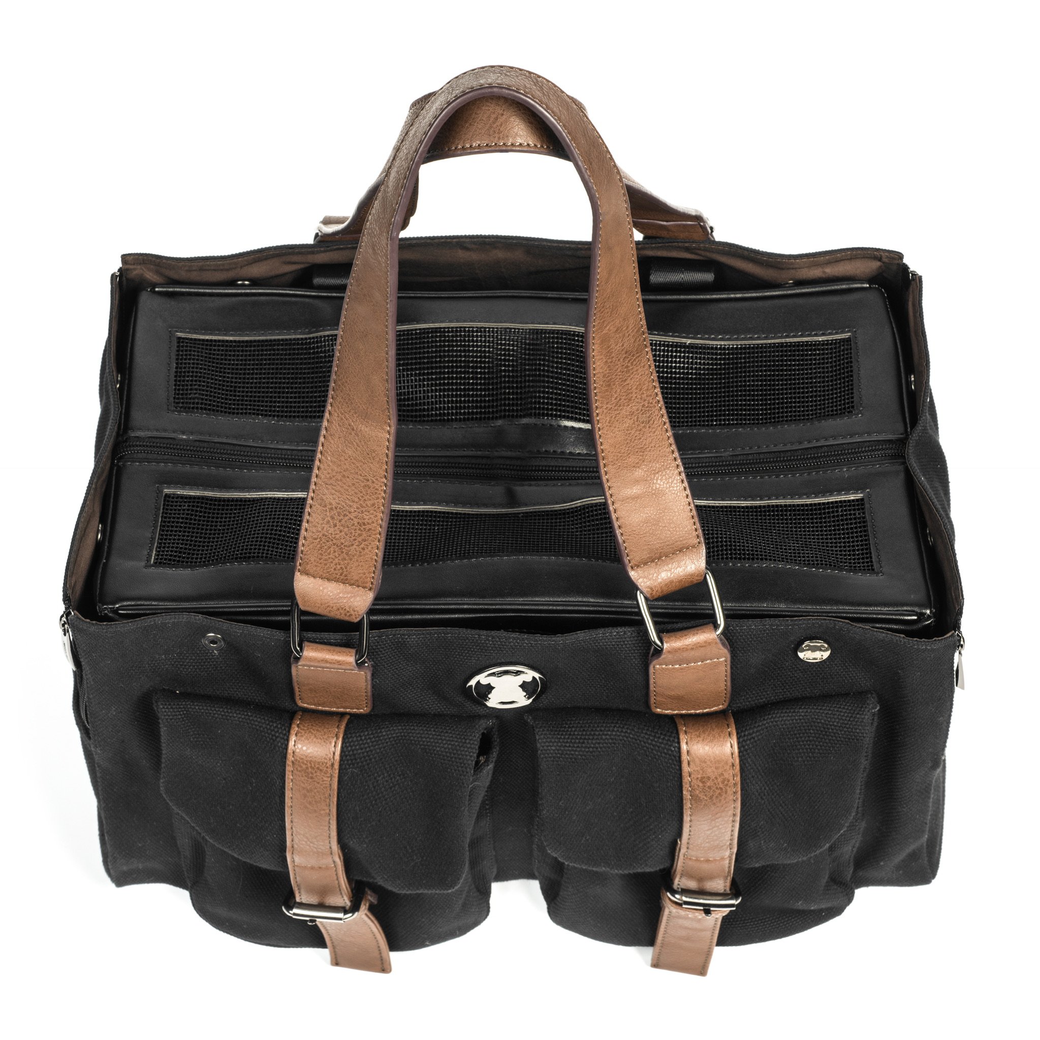 Airline Approved Black Canvas Pet Carrier Combo for Small Dogs - Interchangeable Base & Shell Tote with Pockets | Perfect for Weekend Travel & Daily Use