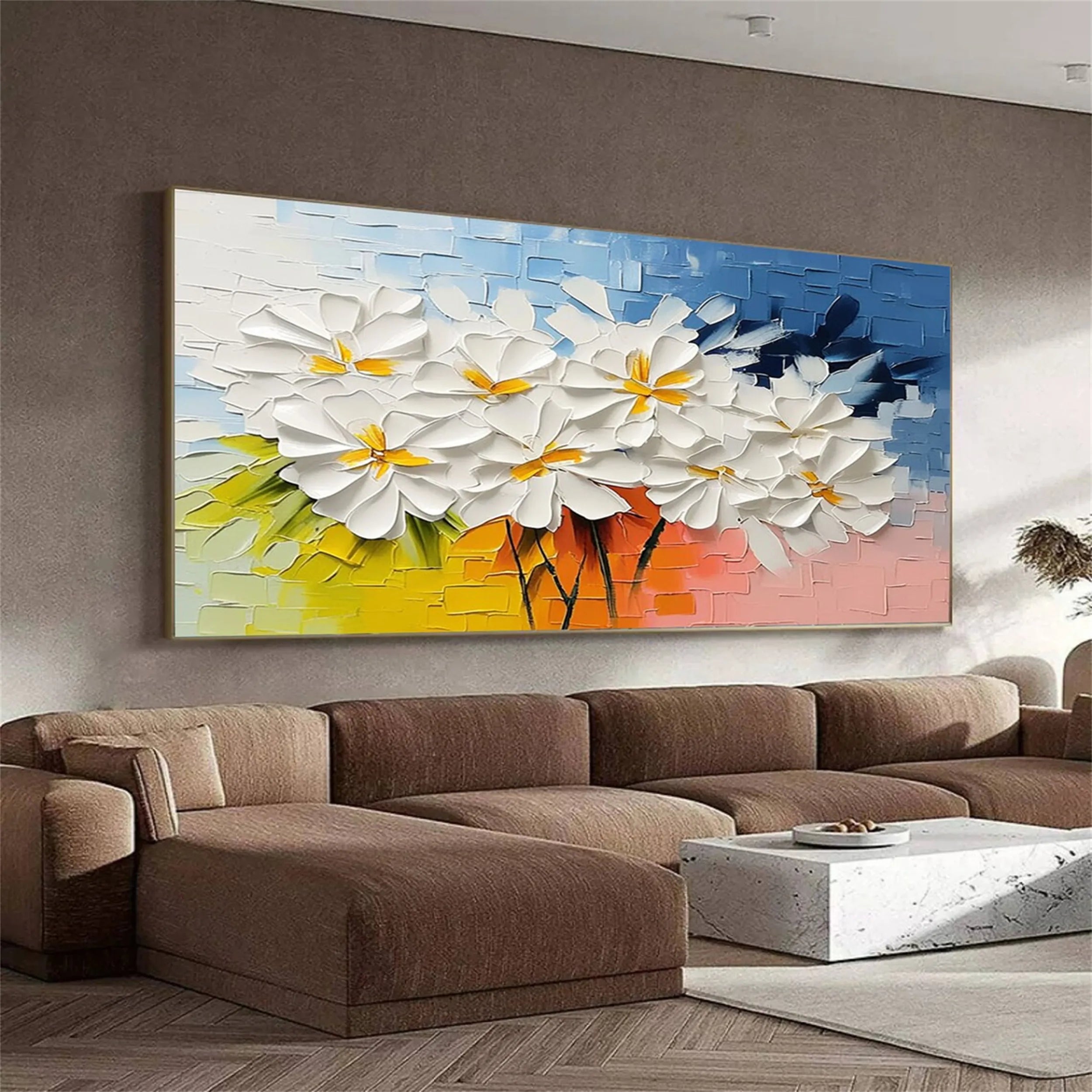 Beautiful Flower and Tree Painting Wall Art - Handmade Canvas Print for Home Decor, Living Room, Bedroom, Office (Style #FT046)
