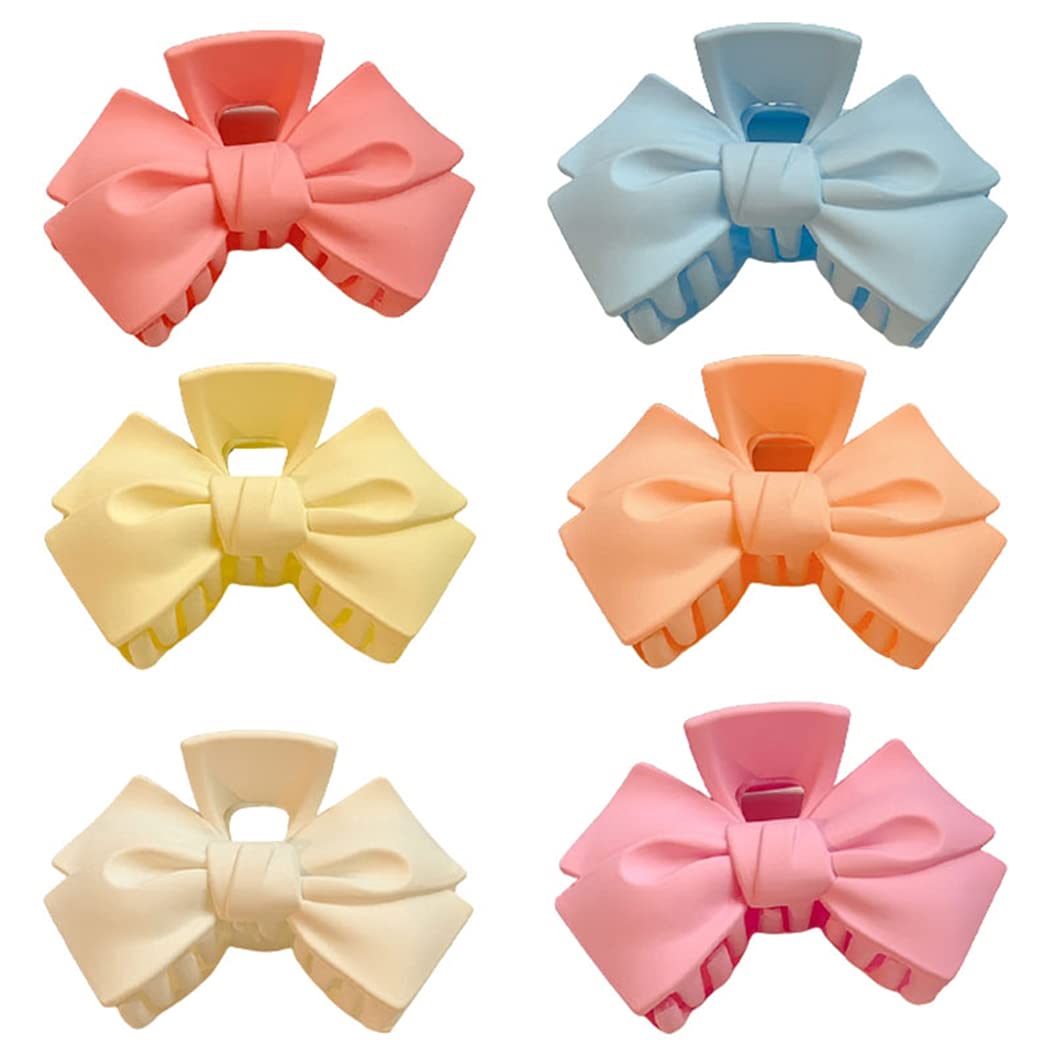 YHomU 6PCS Strong Hold Hair Claw Clips for Women - Interlocking Teeth, Non-Slip, Multicolor, Cute Bowknot Design - Perfect for Ponytails, Buns, and Everyday Hairstyles