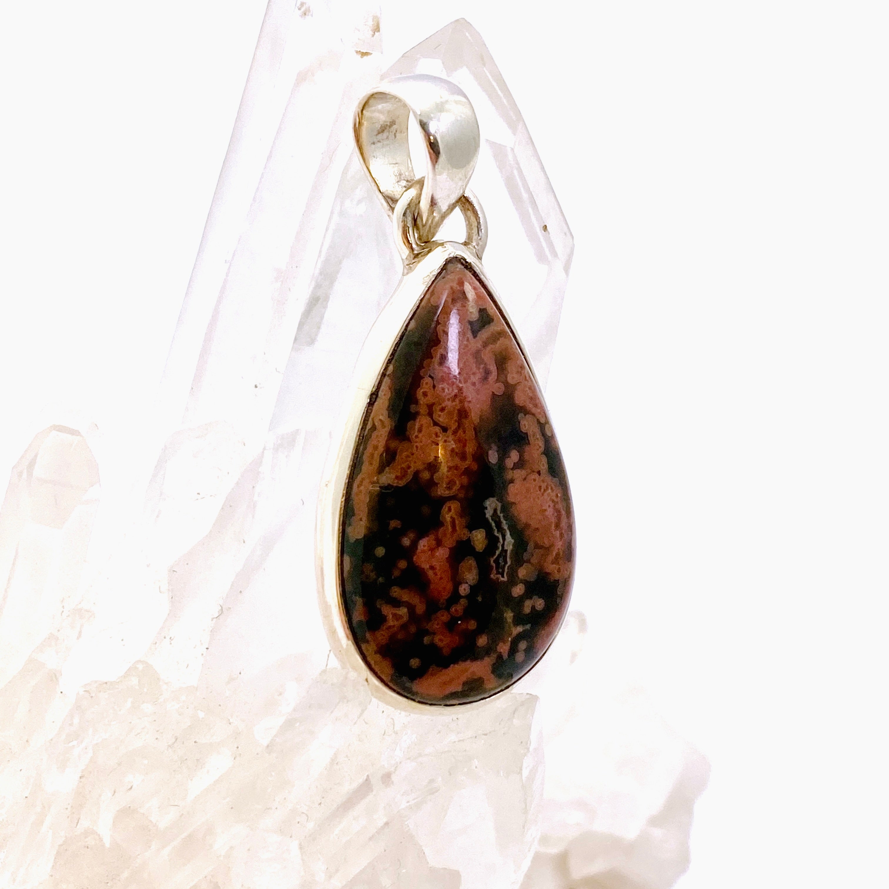 Natural Ocean Jasper Teardrop Cabochon Pendant Necklace - Handmade Gemstone Jewelry PPGJ1003 for Women's Boho Style & Spiritual Healing