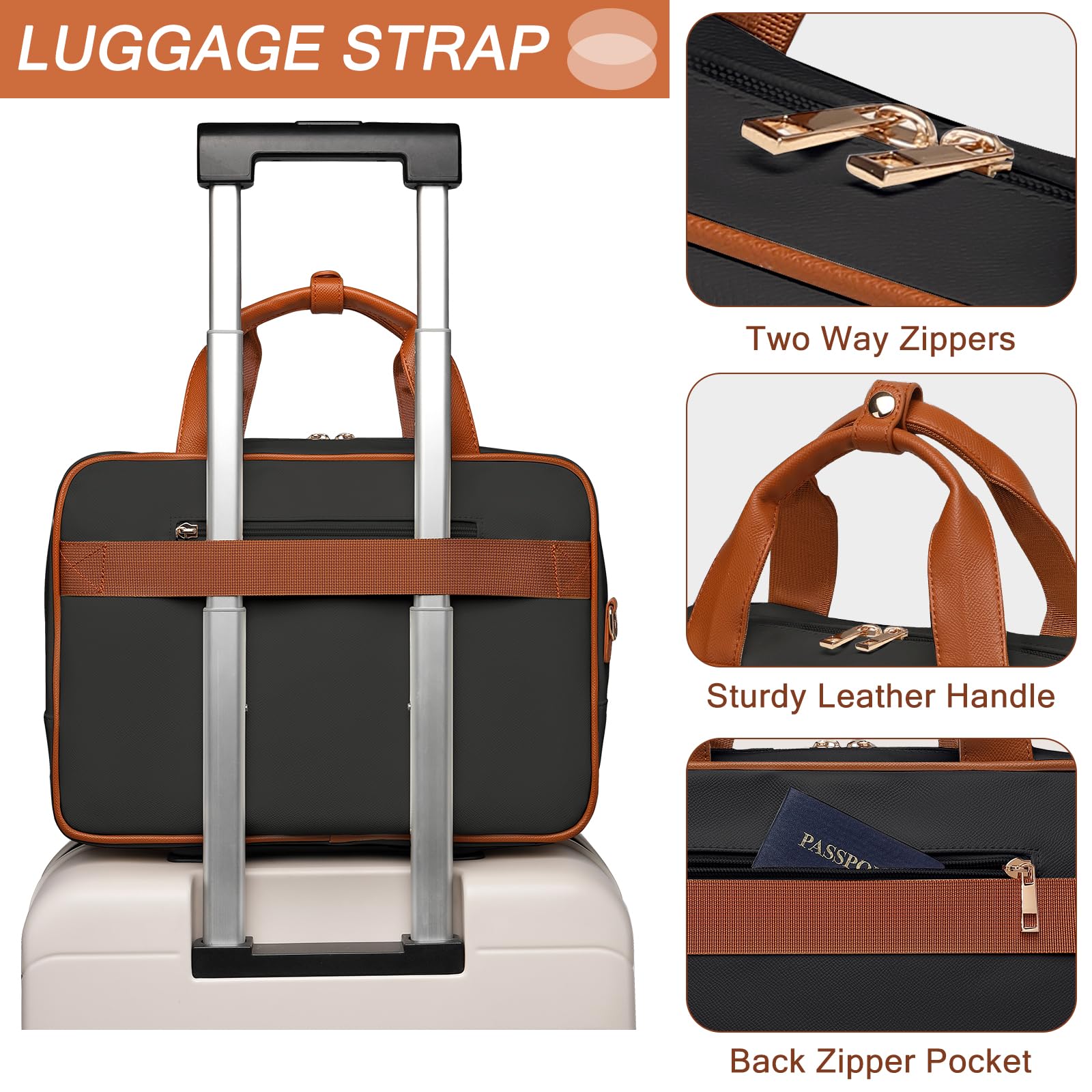 Stylish Waterproof Leather Laptop Briefcase for Women - 15.6 Inch Professional Work Bag with Detachable Clutch Purse - Perfect for Business Travel, Office Commute & Daily Work Essentials