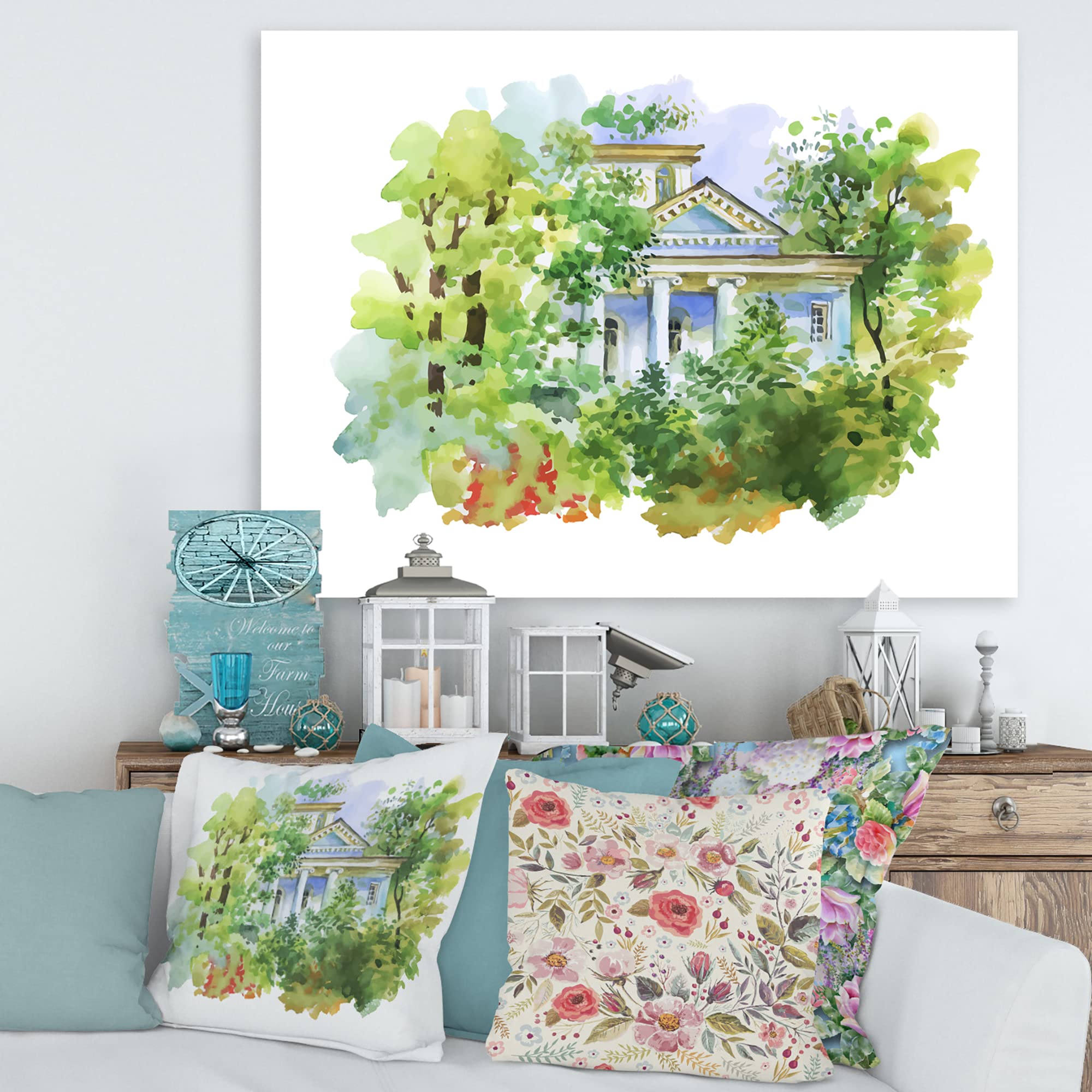 White House In The Woods Traditional Canvas Wall Art - Rustic Landscape Painting for Living Room, Bedroom & Office Decor | Nature Inspired Home Wall Decor