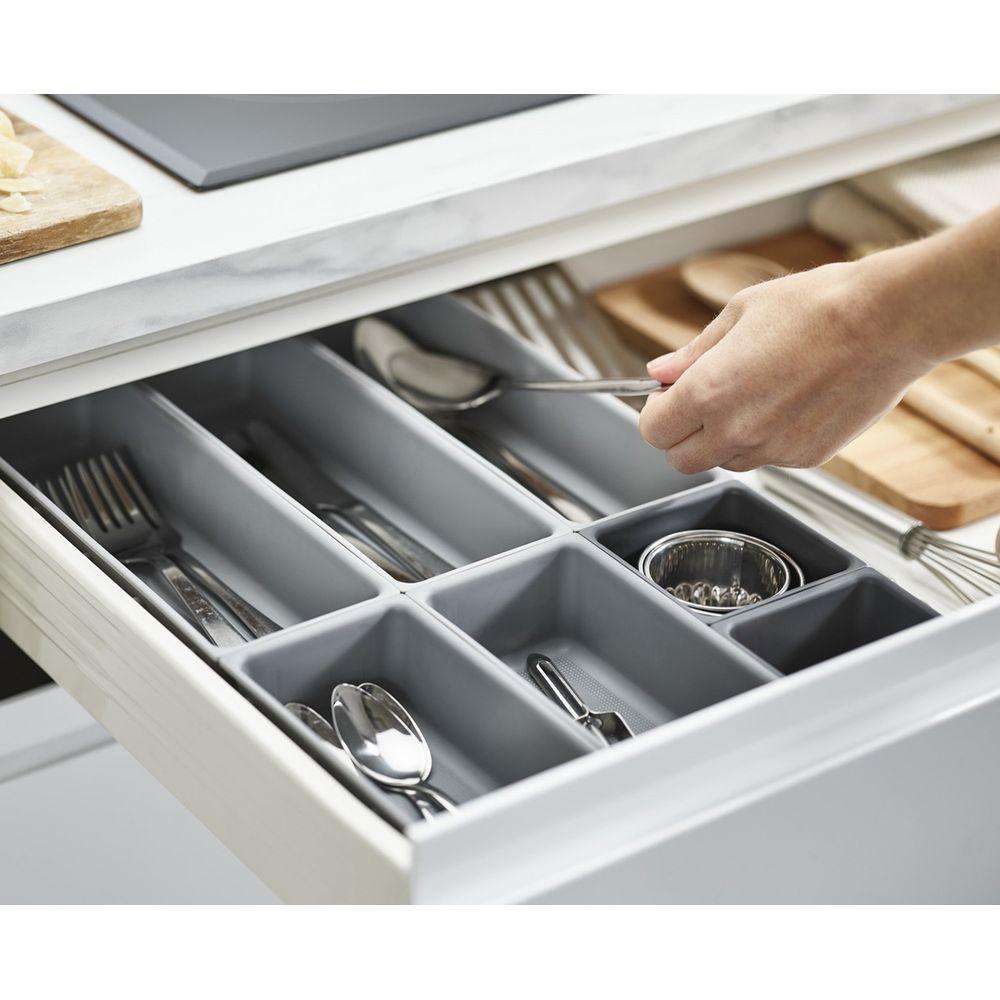 Joseph Joseph Blox 7-Piece Drawer Organizer Set - Space-Saving Kitchen & Bathroom Storage Solution for Utensils, Makeup & Office Supplies (Grey)