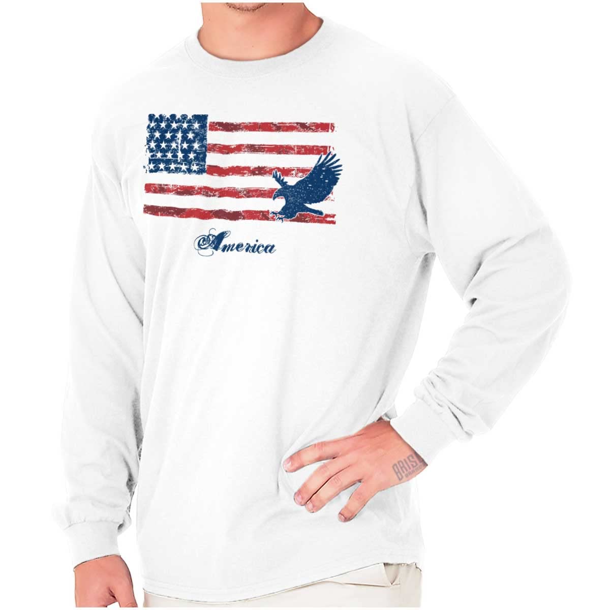 Patriotic American Flag & Eagle Long Sleeve T-Shirt for Men & Women - Durable Comfort Wear for Outdoor Activities, Casual Style & 4th of July Celebrations