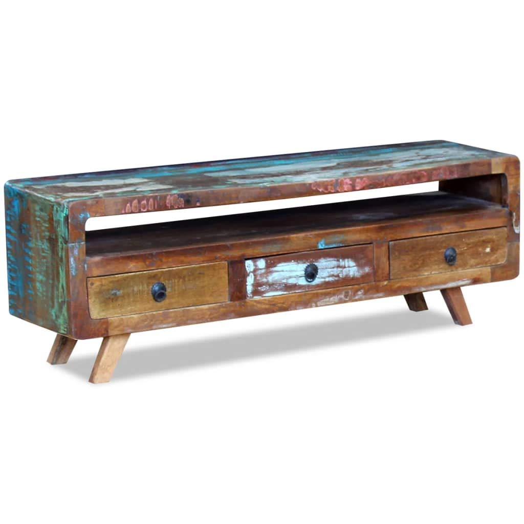 50 Inch TV Stand with Mount - Solid Reclaimed Wood TV Cabinet with 3 Drawers for Living Room, Bedroom & Home Theater Setup