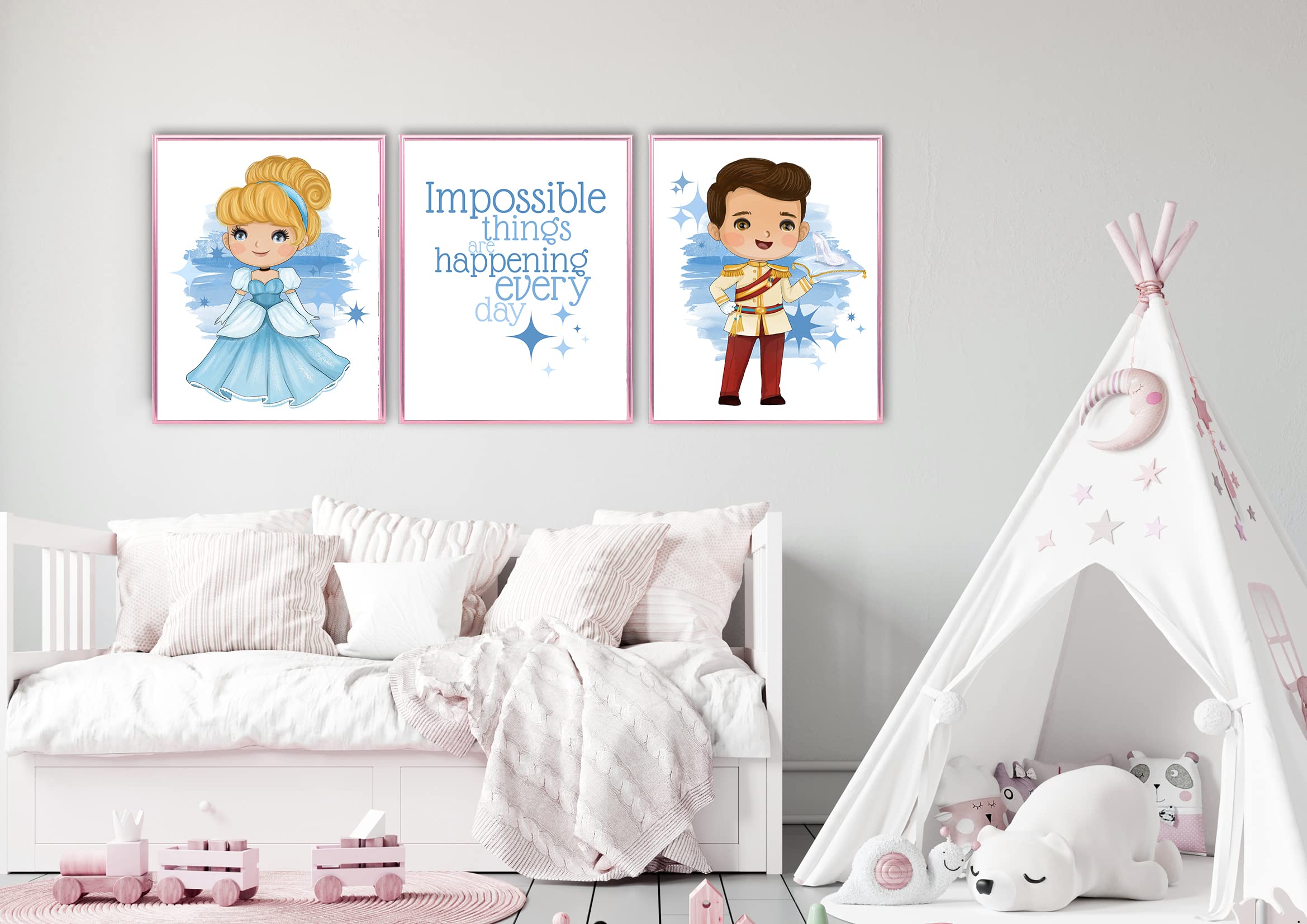 Cinderella Themed Wall Art Prints - Silly Goose Gifts Home Decor for Bedroom, Living Room, Nursery | No Frame Poster with 'Impossible Things' Quote | Perfect for Disney Fans & Fairy Tale Room Decor