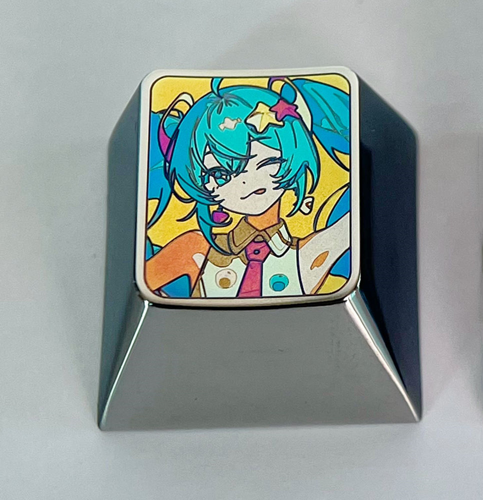 Hatsune Miku Anime Themed Colored Titanium Alloy 1U Carved Keycap - Custom Mechanical Keyboard Keycap for Gaming, Typing & Collectors