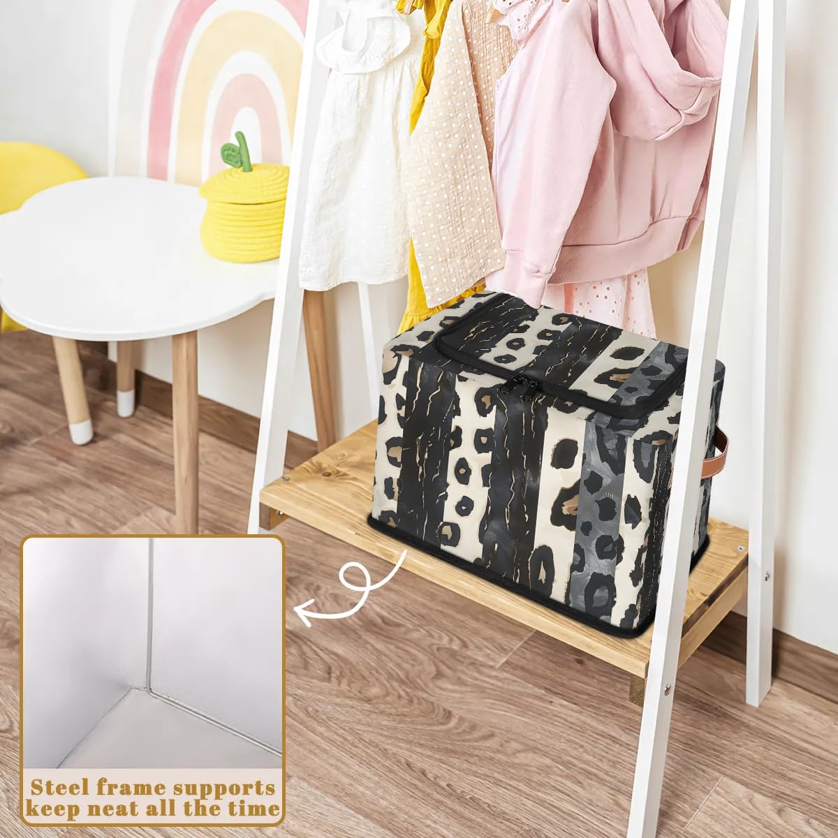 Abstract Leopard Print Collapsible Stackable Storage Bins with Lids - Fabric Closet Organizer for Clothes, Toys, Blankets - Foldable Home Storage Baskets for Bedroom, Nursery & Living Room Organization