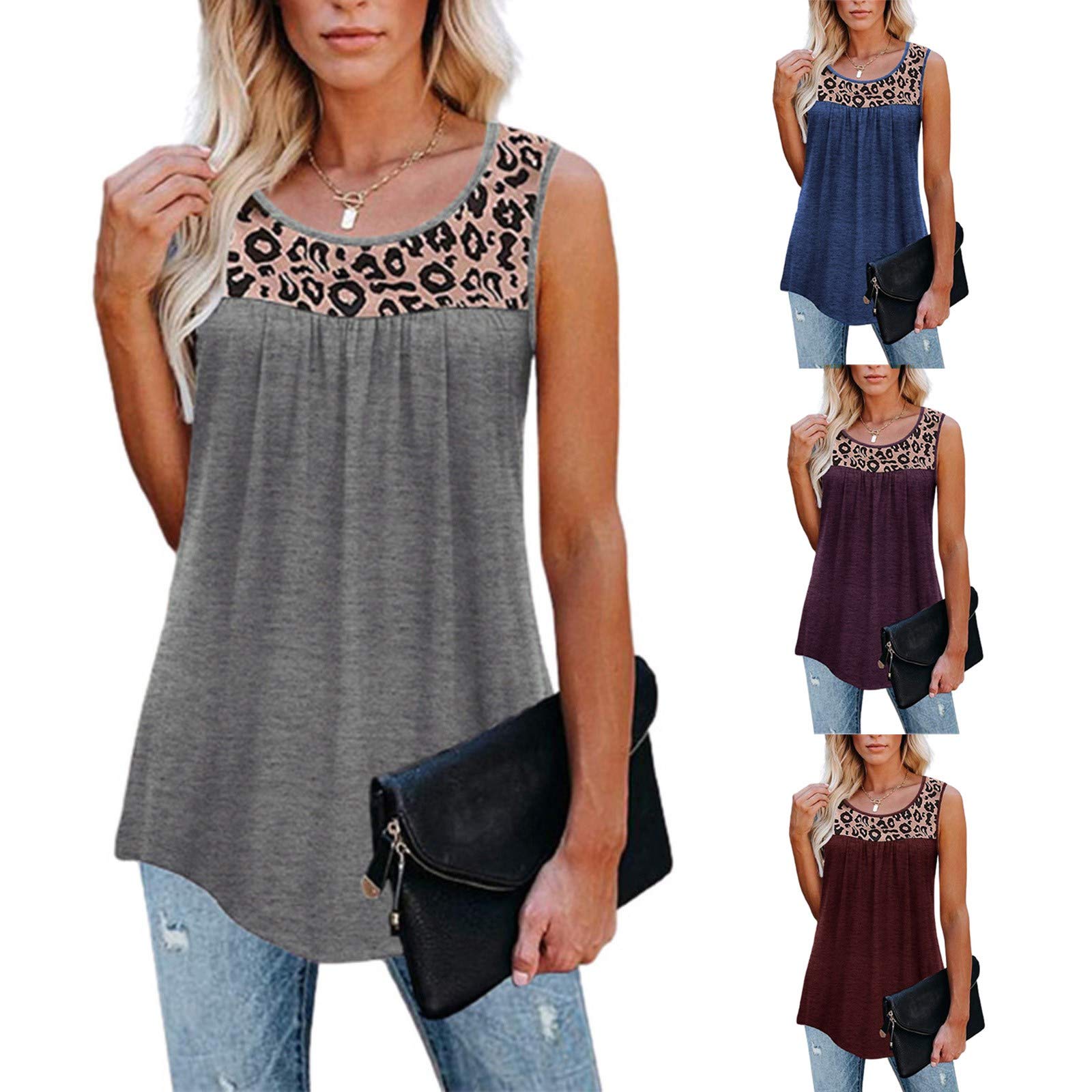Women's Leopard Print Sleeveless Ruffle Tunic Blouse - Casual Loose Fit Tank Top for Summer, Yoga, Beach & Everyday Wear