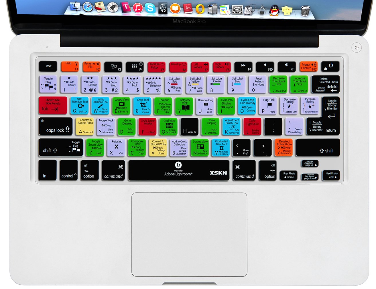 XSKN Adobe Lightroom Shortcuts Keyboard Cover for MacBook - Hot Keys Skin Compatible with MacBook Air 13 & MacBook Pro 13/15/17 (US/EU ISO Layout) - Perfect for Photo Editing & Digital Artists