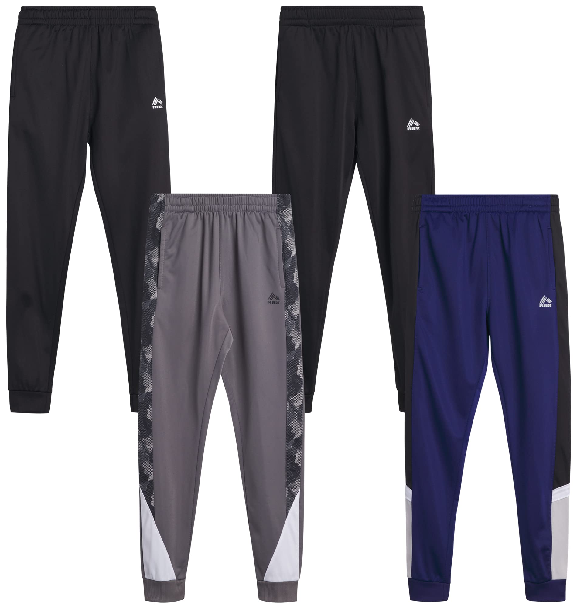 RBX Boys' Active Jogger Pants 4-Pack - Soft Tricot Warm-Up Sweatpants for Kids (Size 4-20) - Perfect for School, Sports & Casual Wear