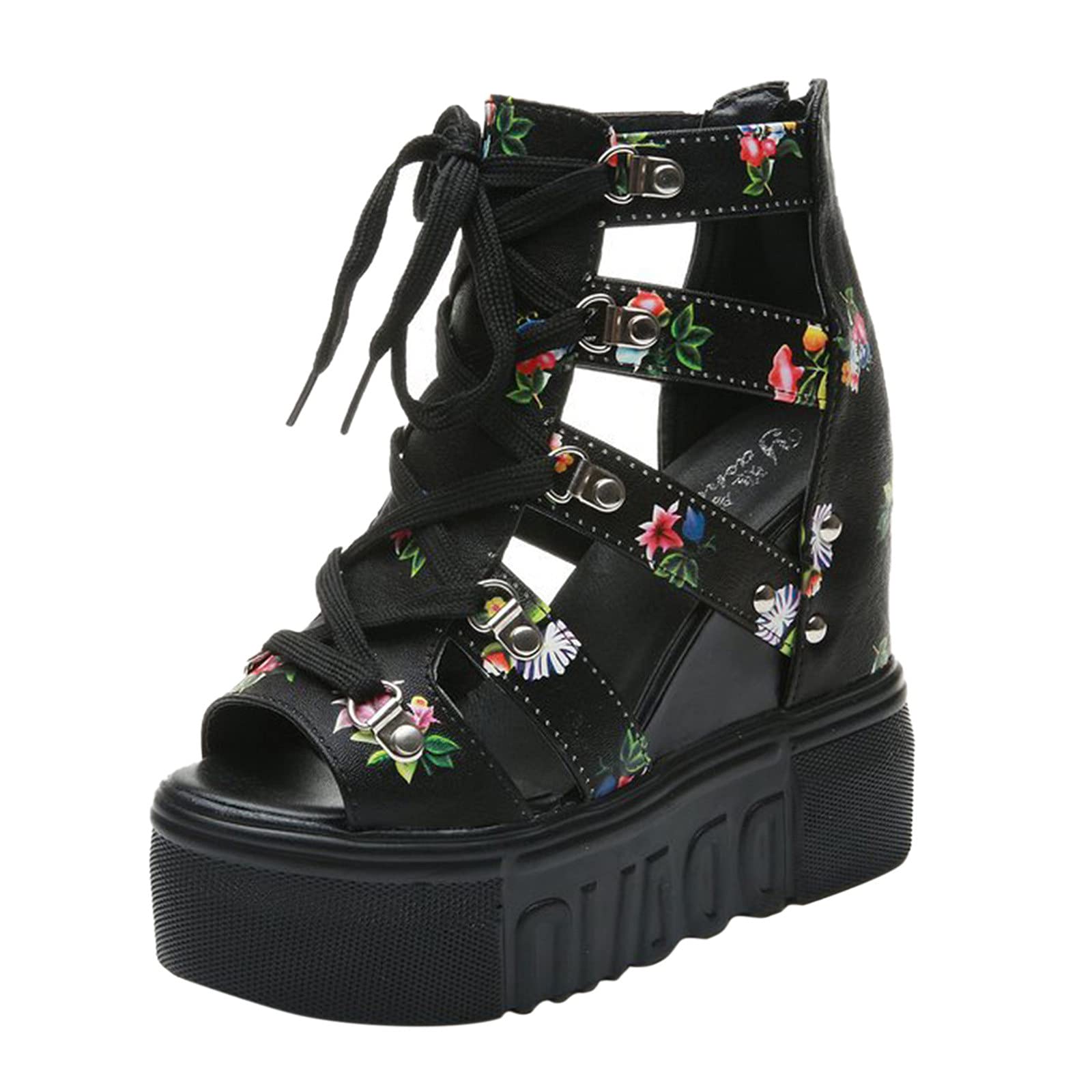USYFAKGH Women's Comfortable Waterproof Platform Sandals with Zipper - Hollow Out Wedge Heel Shoes for Beach, Travel & Summer Outfits