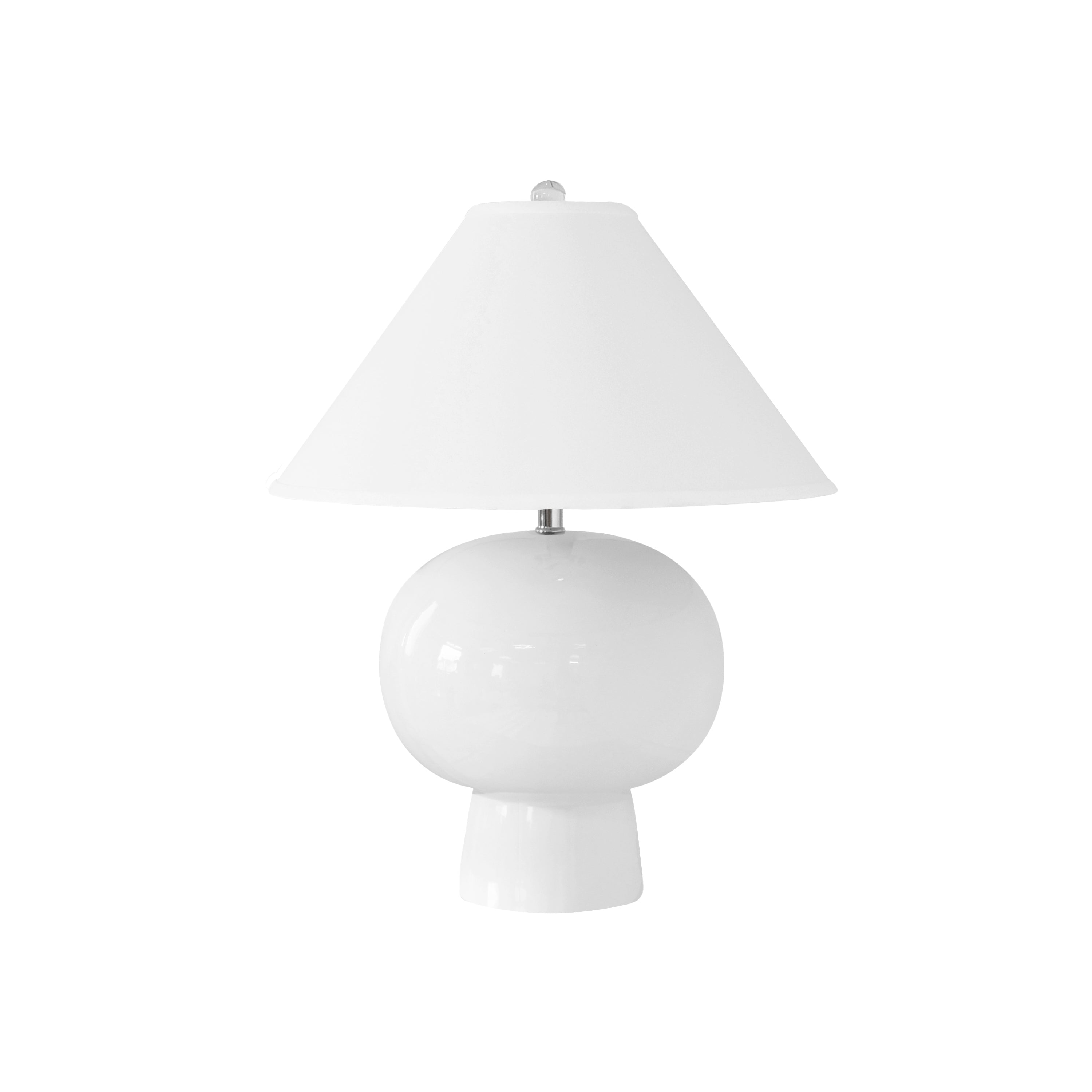 Annie White Ceramic Bulb Table Lamp with Linen Coolie Shade - Perfect for Bedroom Nightstand, Living Room End Table & Office Desk Lighting