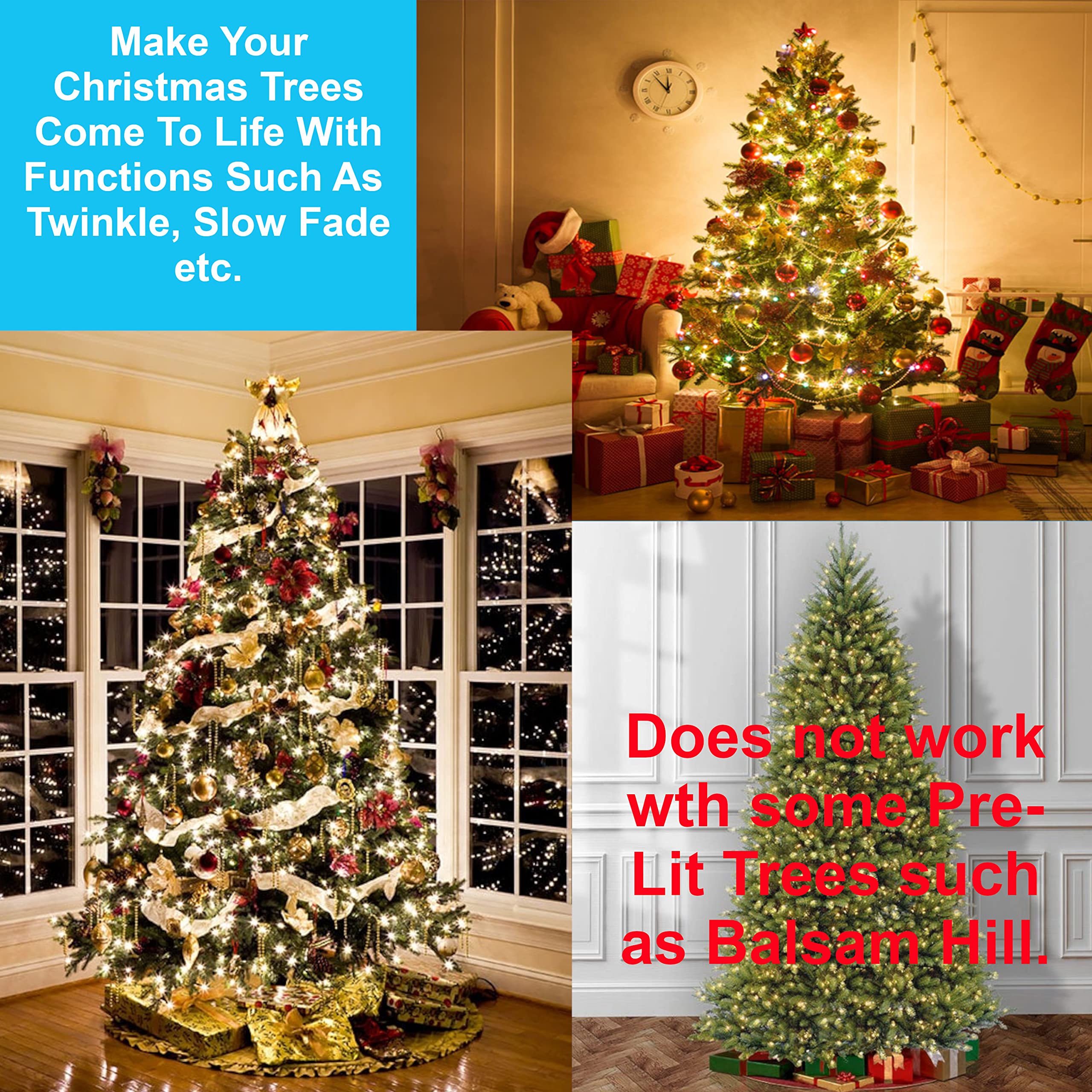 Christmas Light Controller - 16 Dazzling Flash/Fade Modes, 5 Timer Settings, Full Function Remote for Holiday Decorations & Indoor/Outdoor Lighting