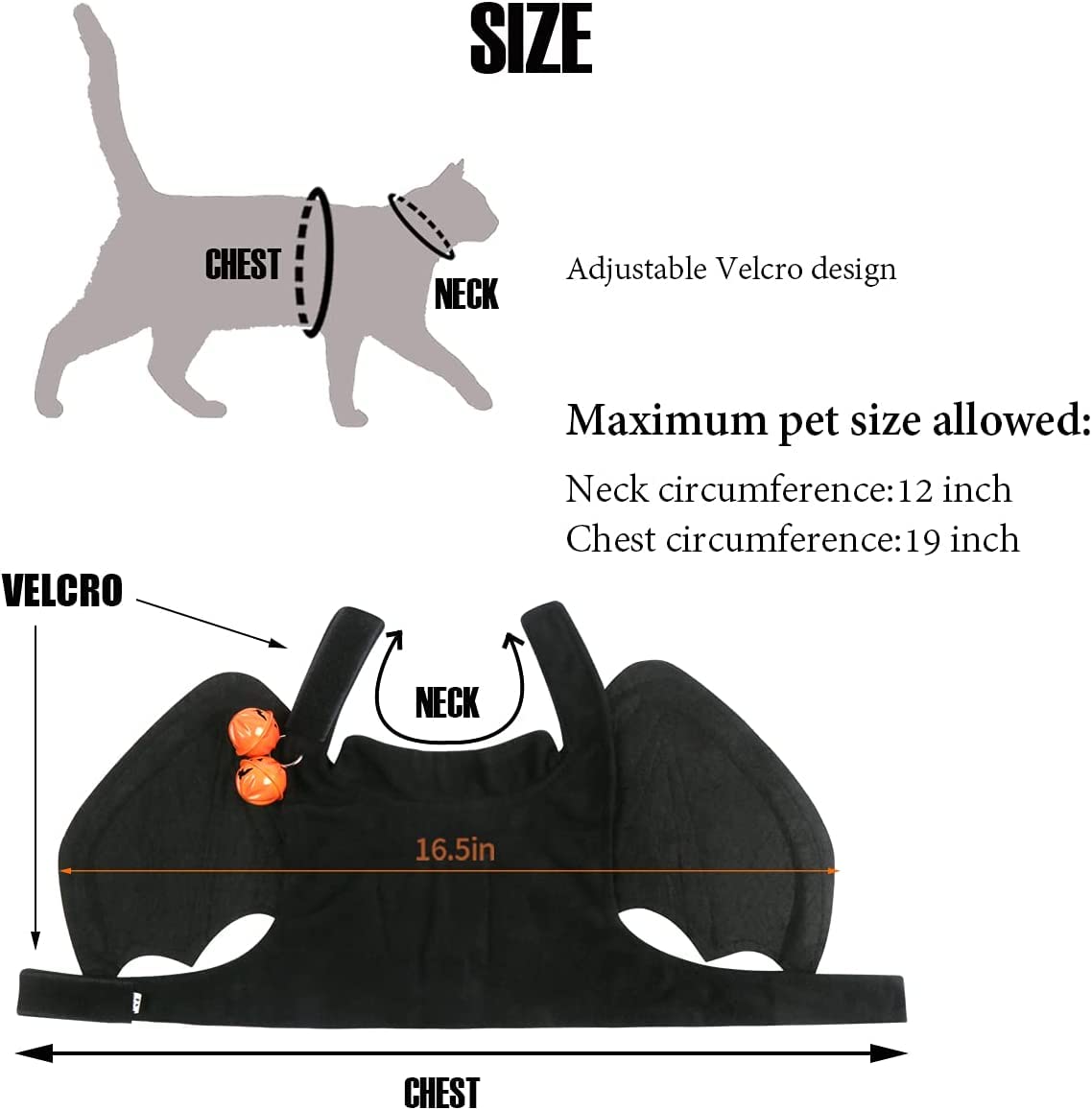 CCINEE Halloween Bat Wing Costume for Cats & Small Dogs - Adorable Black Bat Costume with Bells | Perfect for Halloween Pet Parties, Photo Shoots & Trick-or-Treating