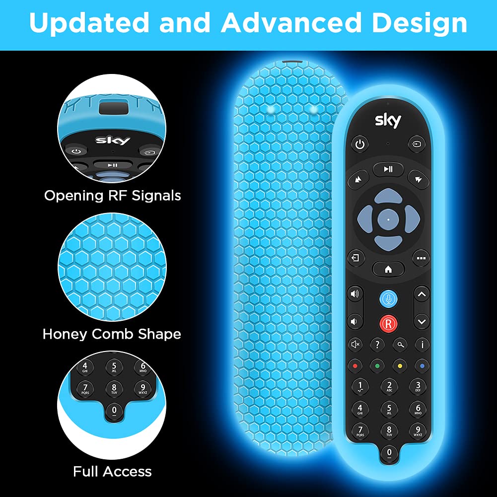 2 Pack Silicone Cover for SKY Q Bluetooth Remote Control EC201 EC202 2020 - Protective Case Skin Holder for New SKY Q Remote Controller, Battery Back Protector Replacement (Glow Blue + Glow Green) - Perfect for Home Entertainment & TV Accessories Protection