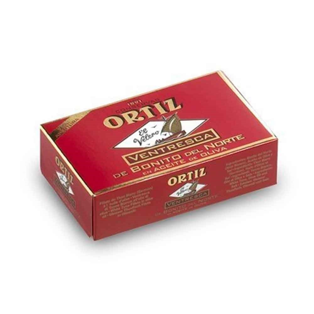 Premium Ortiz Spain Ventresca Tuna in Extra Virgin Olive Oil - 3.9 oz Tin Can - Gourmet Spanish White Tuna for Salads, Sandwiches & Tapas