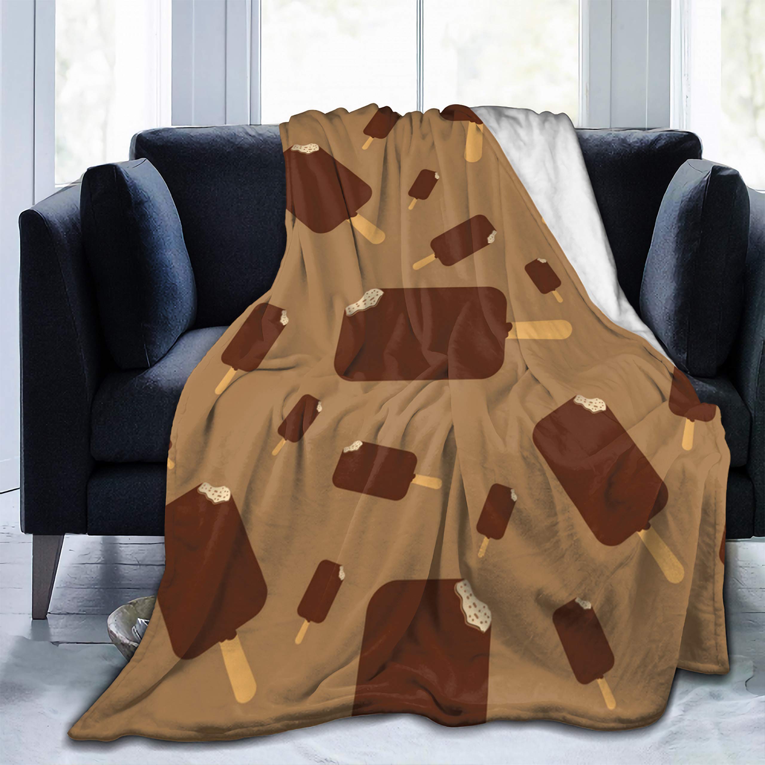 Pindola Ice Cream Throw Blanket - Ultra Soft Lightweight Cozy Flannel Blanket for Couch, Bed & Home Decor - 120x90 Inches Oversized Plush Blanket - Perfect for Netflix Nights, Camping & Gift Giving
